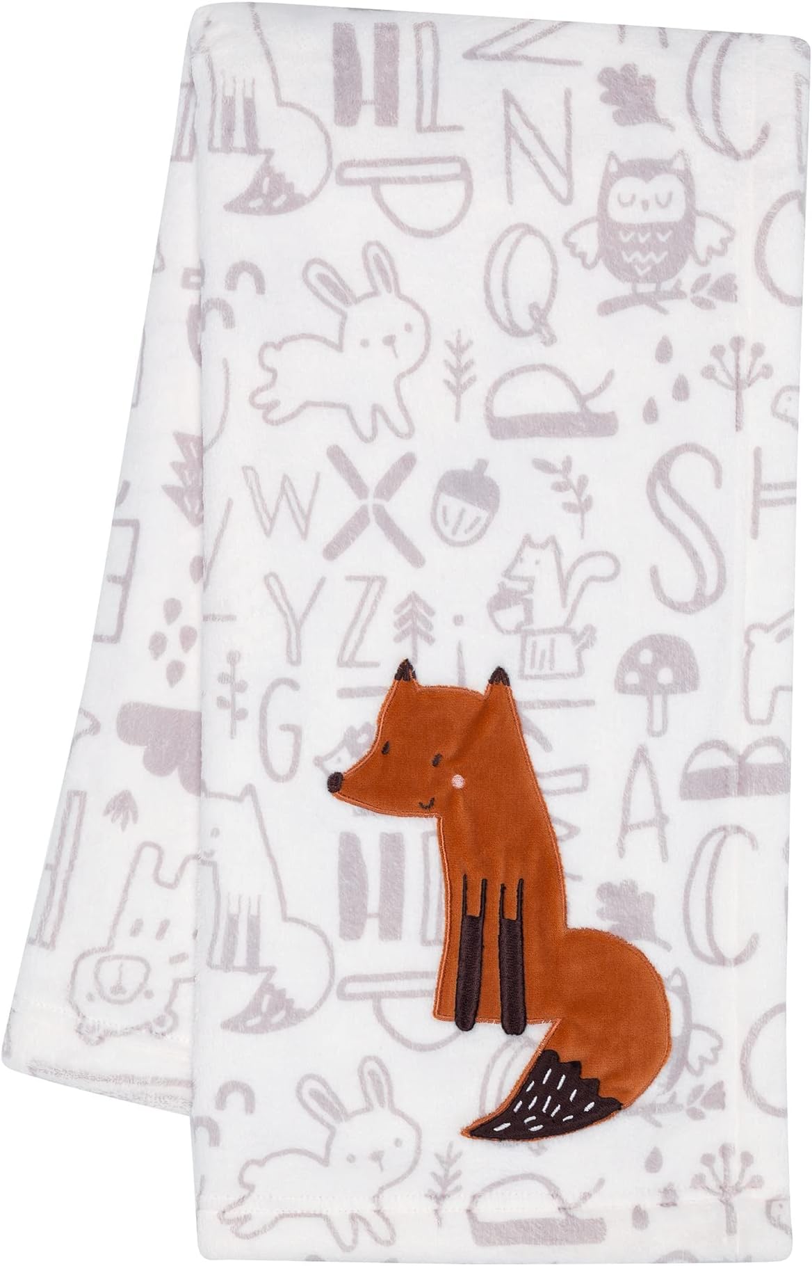 Bedtime OriginalsAnimal Alphabet Gray/White Fox Appliqued Fleece Baby Blanket