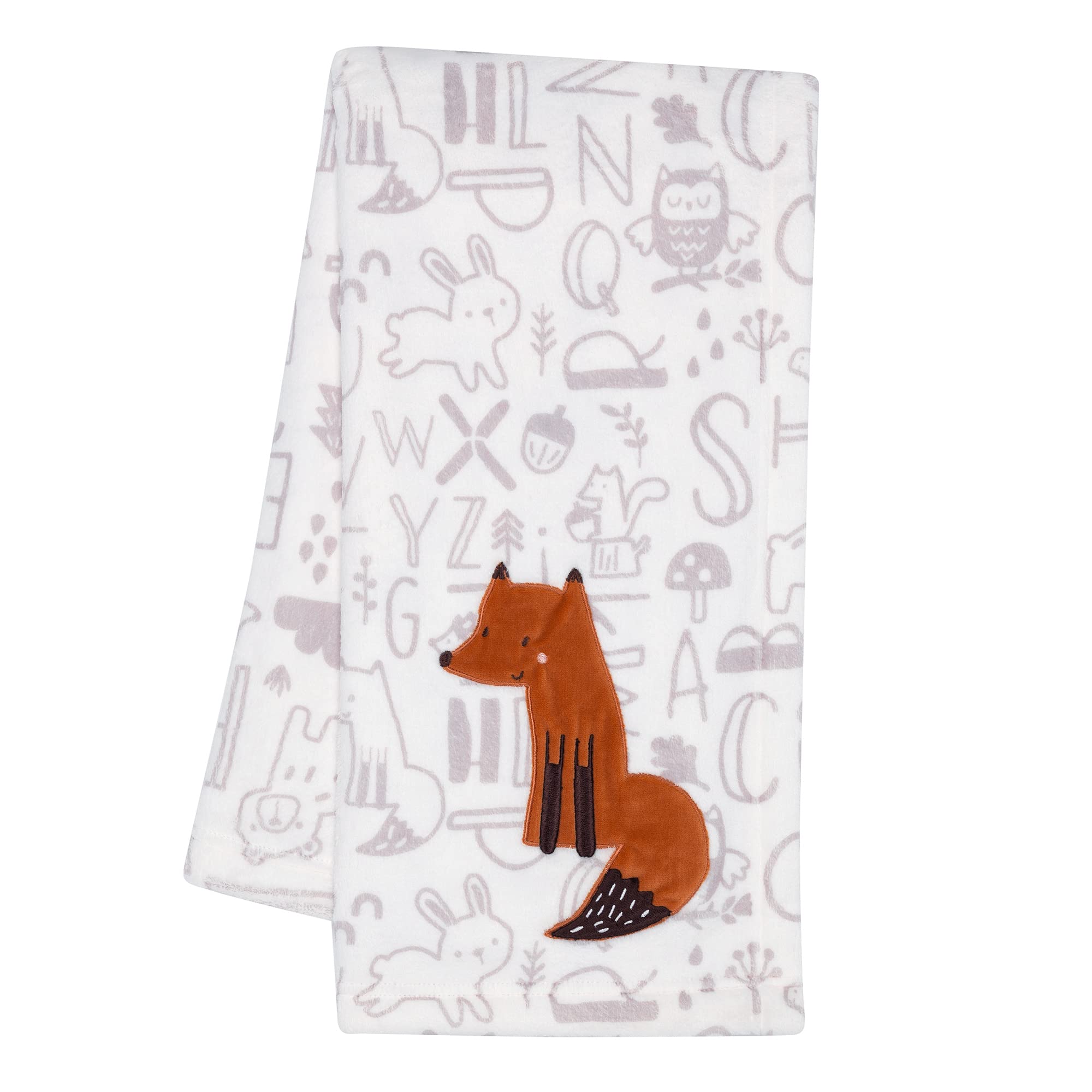 Bedtime OriginalsAnimal Alphabet Gray/White Fox Appliqued Fleece Baby Blanket