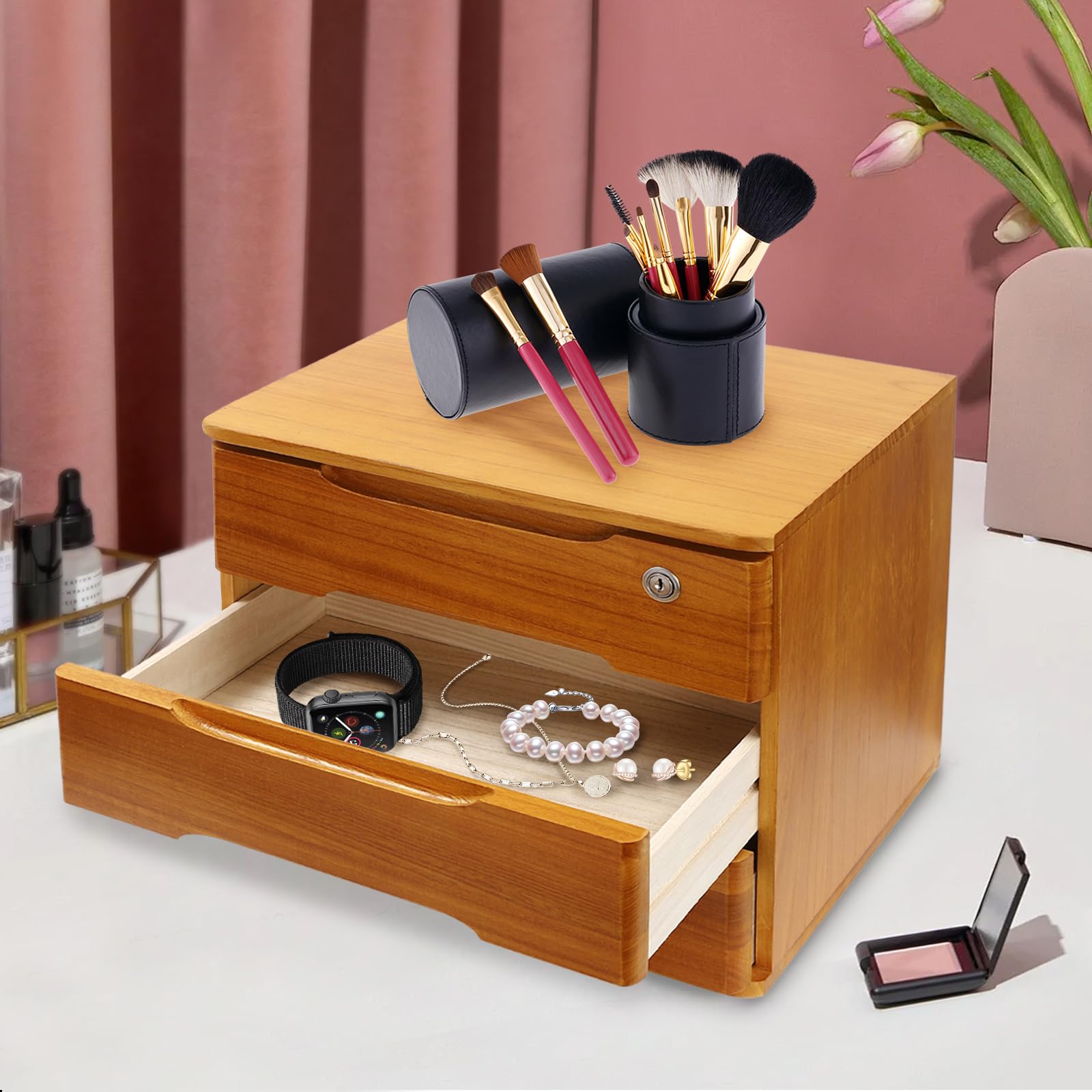 Organizer per letteratura in legno con cassetti, armadietto da scrivania per articoli per la casa, organizer per cassetti a 3 livelli per ufficio, scuola o uso domestico