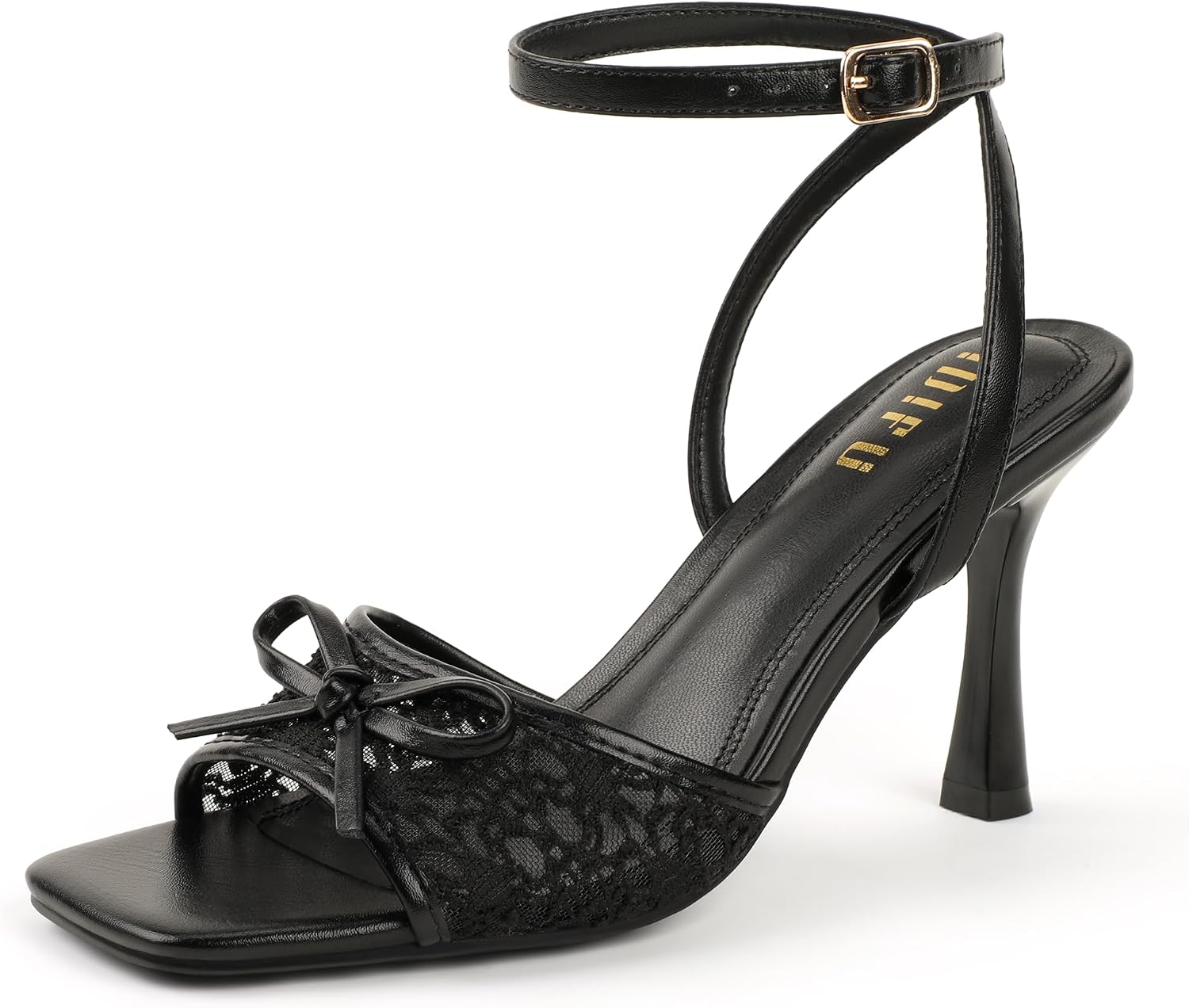 IDIFU Bow Heels for Women Square Open Toe Mesh Kitten Heeled Sandals