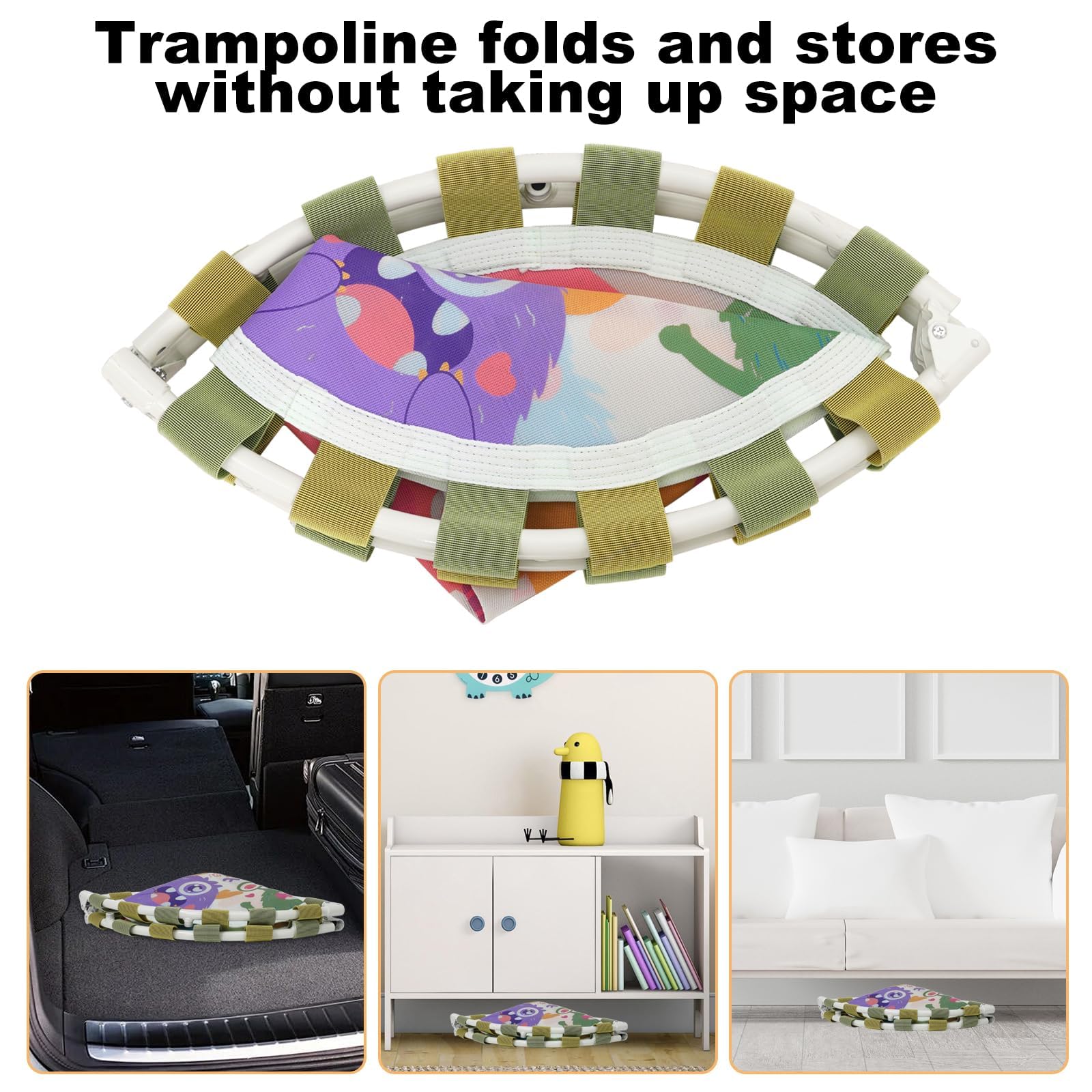 Trampolino per Bambini da Interno e Interni Ø101cm,Trampolino Elastico Fitness Pieghevole con Manico in Schiuma Regolabile in 3 Posizioni e Ventose Antiscivolo,Tappeto Elastico Bambini, Portata 80 kg