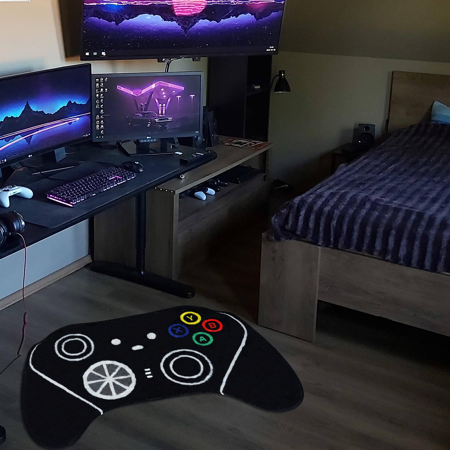 MoBlinko Gaming-Teppich Mit Joystick-Muster – Rutschfeste, Waschbare Matte Für Küche, Bad & Wohnzimmer | 99 X 50 Cm