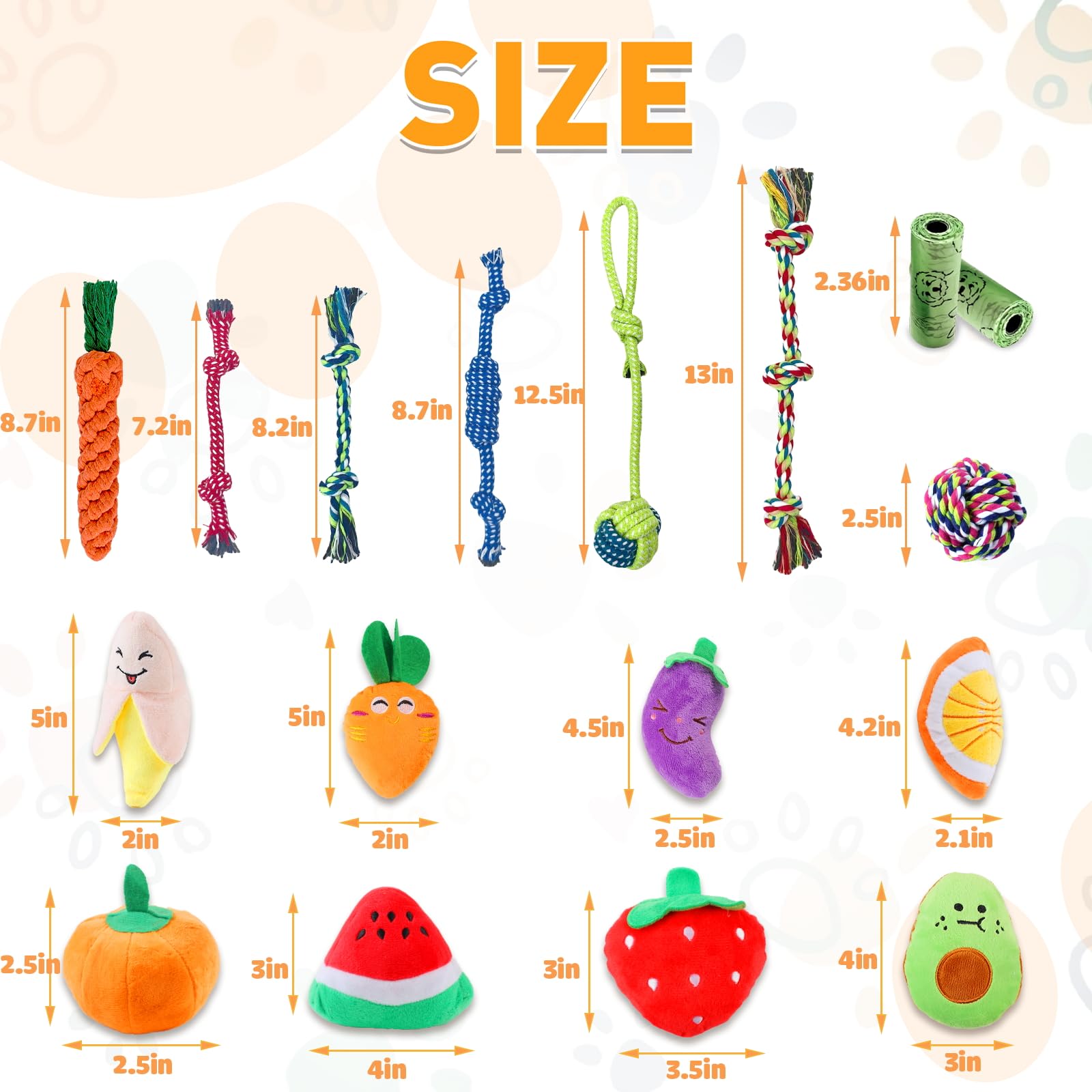 MRSOHRET Hundespielzeug, Kauspielzeug für Welpen, interaktives Quietschspielzeug und Seilspielzeug für kleine Hunde, langlebiges Sortiment, Plüschtier-Hundespielzeug, um sie zu beschäftigen, 18 Stück