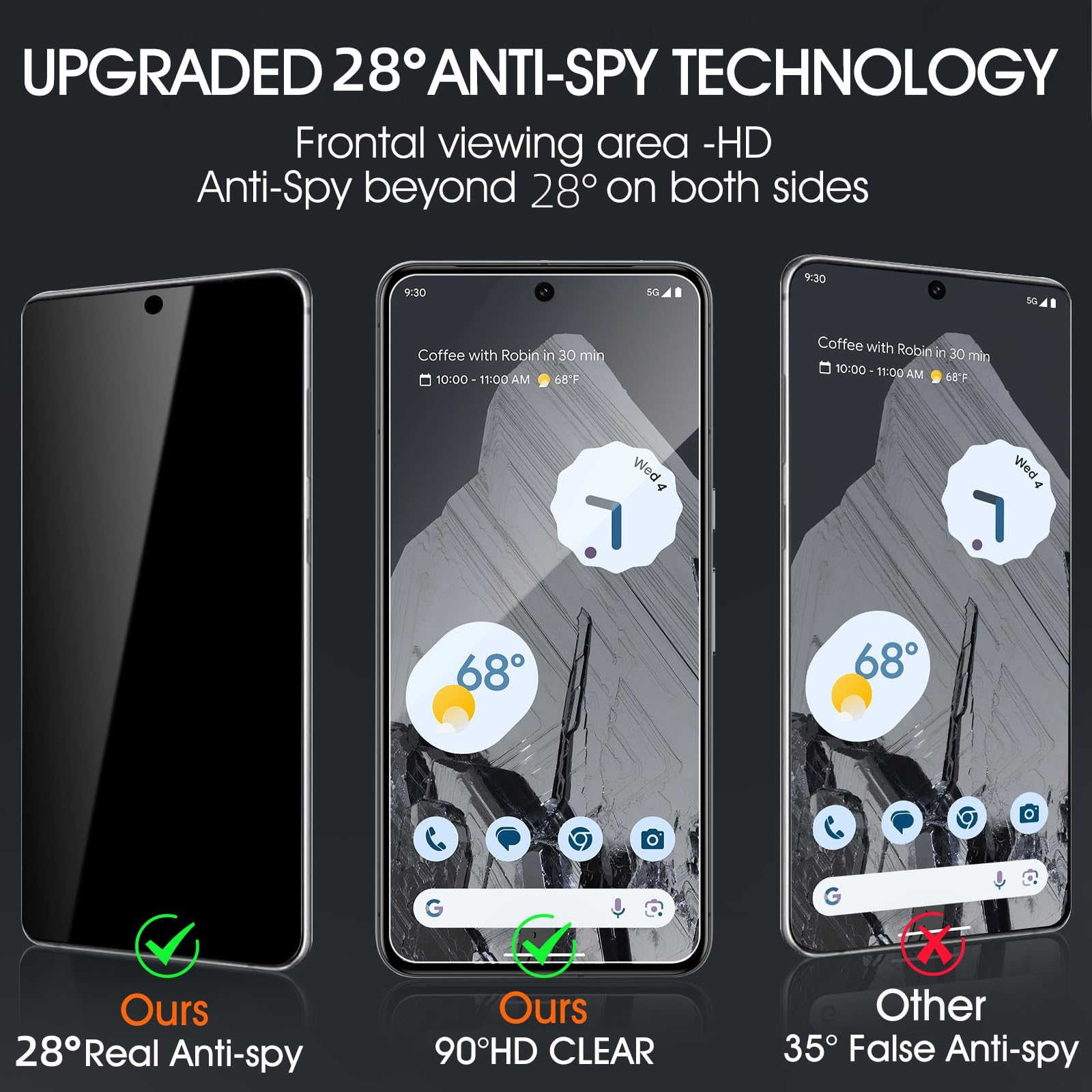 DYNASCO 3 Pack Privacy Screen Protector for Google Pixel 9 Pro 6.3" - Image 3