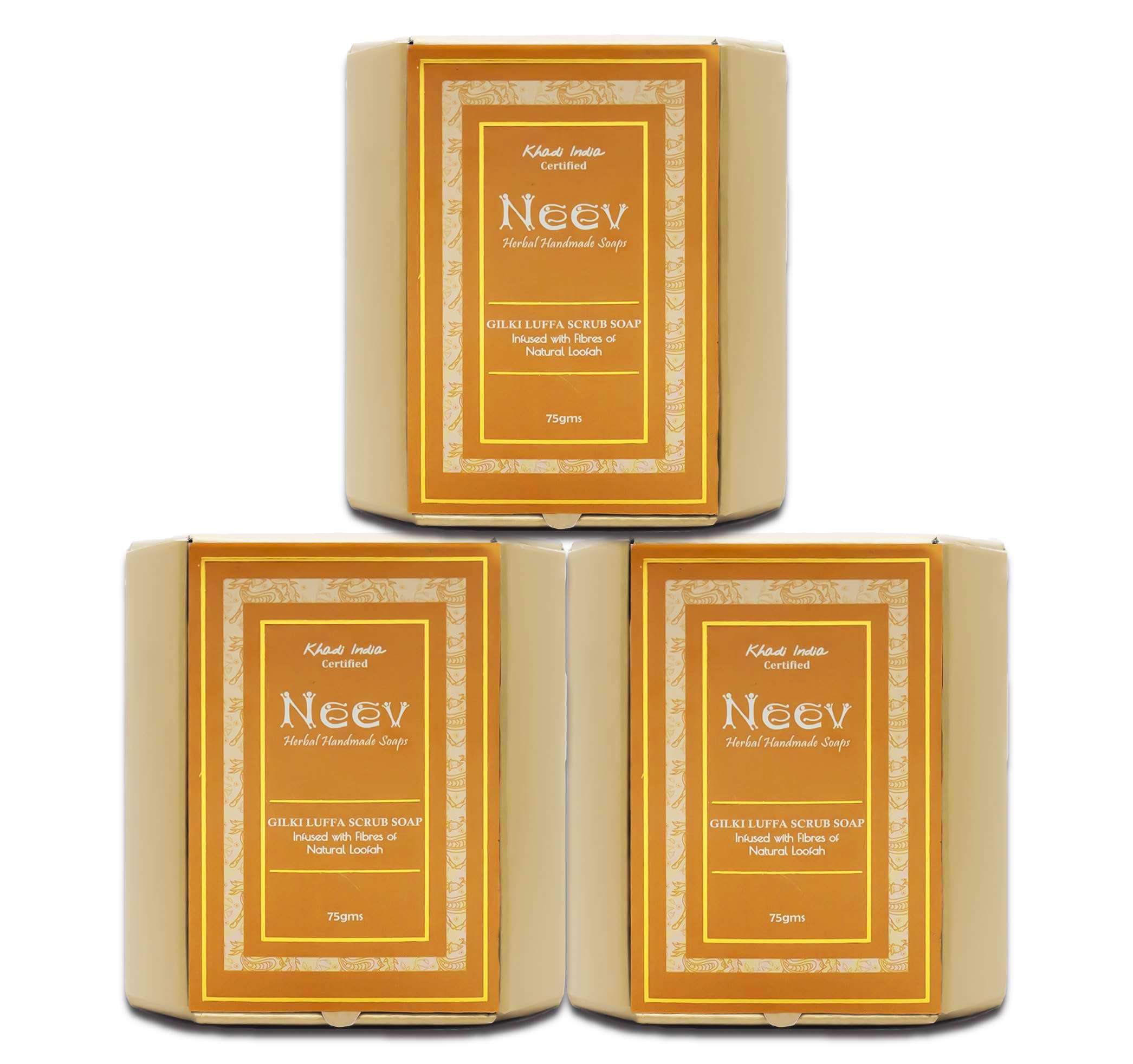 Neev Gilki Luffa Scrub Soap- Infused with Fibres of Natural Loofah - 75gms each set of 3 combo-image-35
