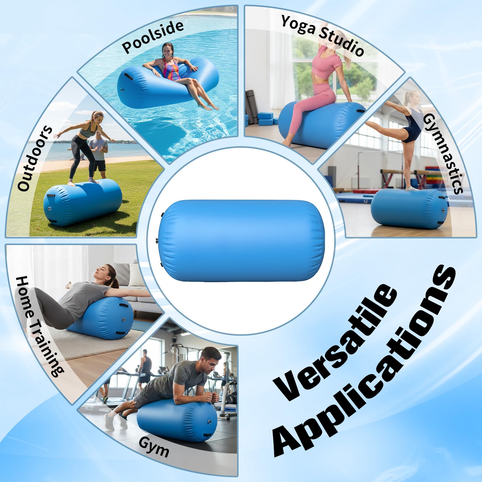 Rouleau de gymnastique gonflable de 0,8 x 1 m avec pompe, tapis de culbutage gonflable pour entraînement à domicile, culbute, yoga et pratique du backflip, tapis de culbute acrobatique étanche pour la