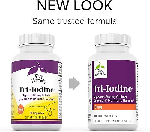 Miniatura 3 de Terry Naturally Tri-Yodo 3 mg - 3000 mcg de yodo 90 cápsulas veganas - Apoya el equilibrio hormonal promueve la salud de la mama y la próstata - Sin