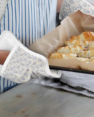 Miniatura 6 de Elegant Flower 4Pcs Pot Holders for Kitchen,Non Slip & Heat Insulation Terry Cloth Potholder Set with Pocket,Thick Hot Pad Oven Mitts Trivet Coaster