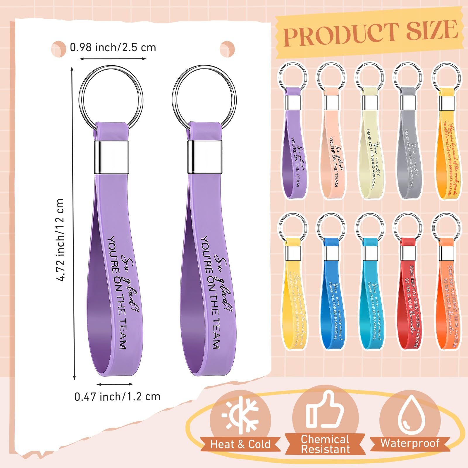 Tenare 20 Pcs Employee Appreciation Gifts Bulk Keychain Rubber Silicone Bulk Keychain with Inspirational Quote Thank You Gift Bulk Staff Appreciation Gift for Teacher Nurse (Bright Color,Stylish) - Image 3