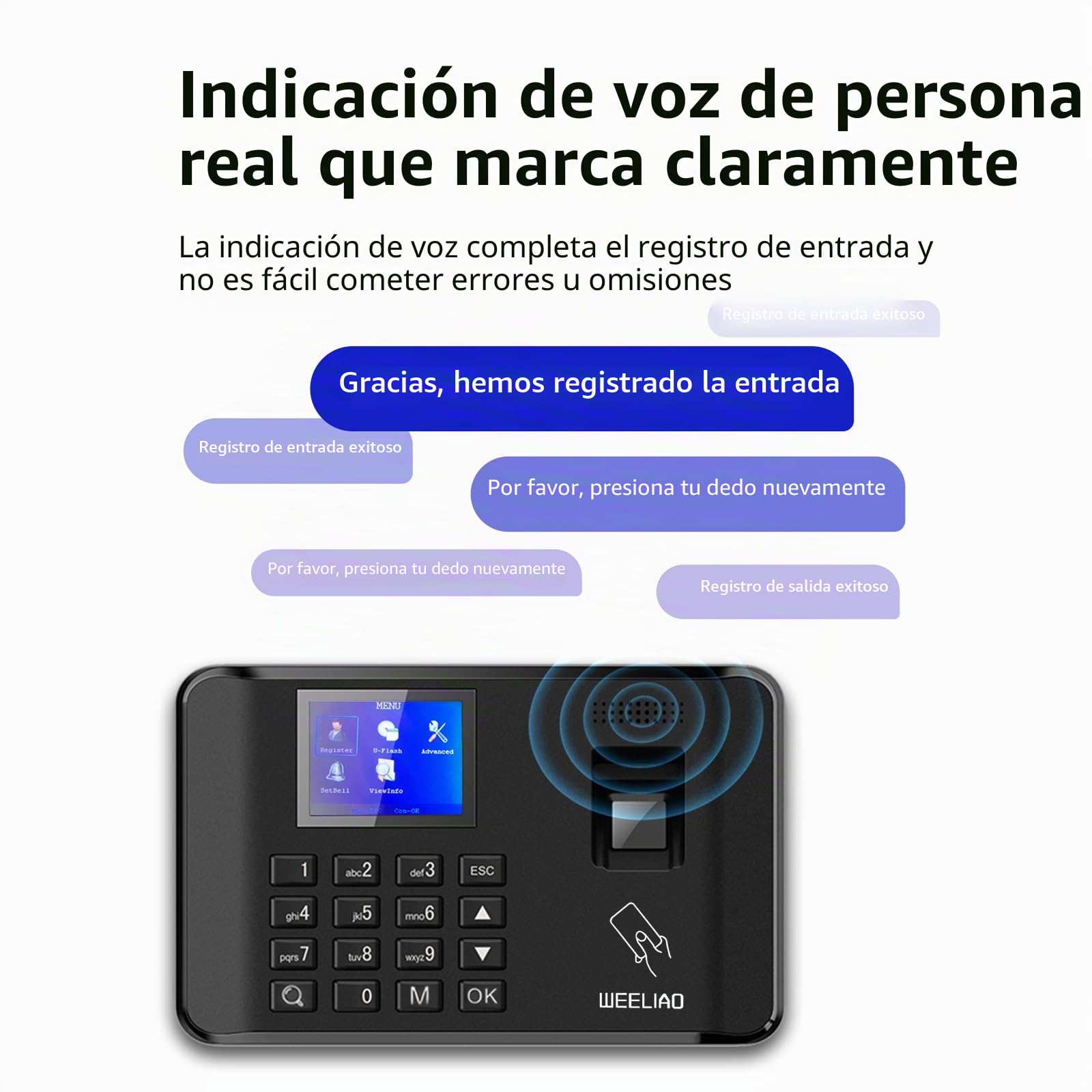 WEELIAO Máquina de Tiempo de Asistencia, Reloj de Tiempo con contraseña y Huella Dactilar para Empleado con escaneo de Dedo, RFID y perforación de Pin en uno (I60 7.48" W x 4.72" H)