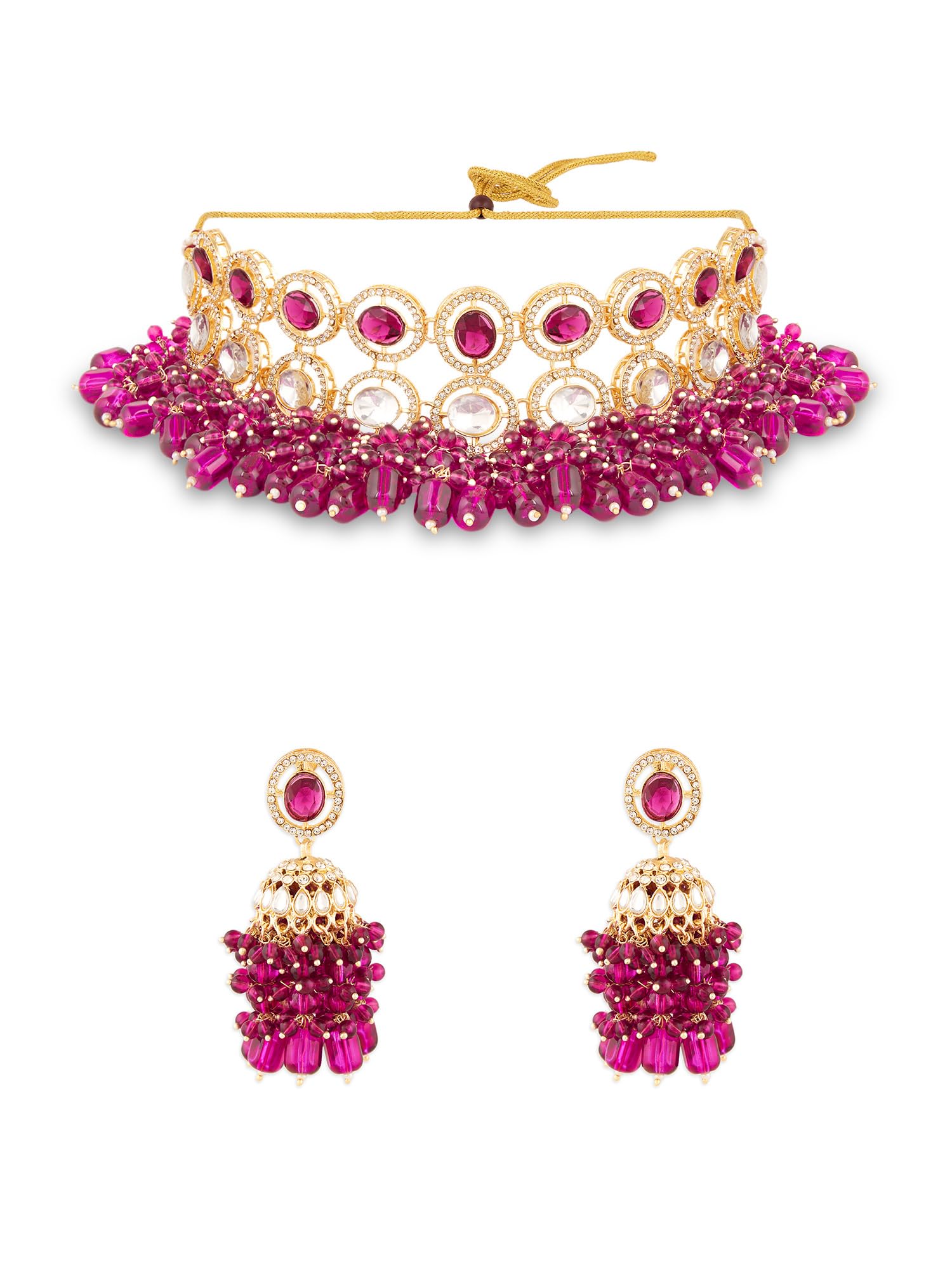 ZAVERI PEARLS Purple Stones Dazzling Austrian Diamonds Clustered Beads Choker Necklace & Earring Set For Women-ZPFK18193 (B0D4M8SY3B) Amazon Price History, Amazon Price Tracker