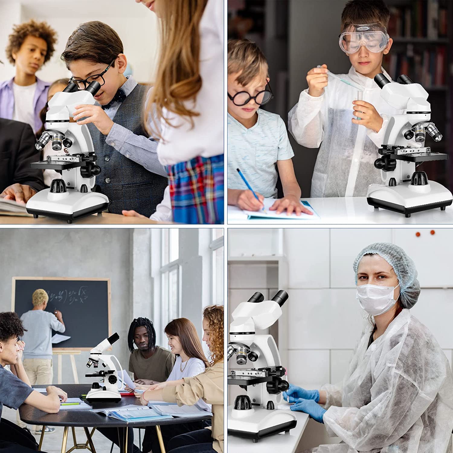 Cowiewie Microscopio Binoculare professionale a trasmissione e riflessione 40X-1000X per luce incidente e trasmessa, con oculare e illuminazione a LED, microscopio per studenti con vetrini
