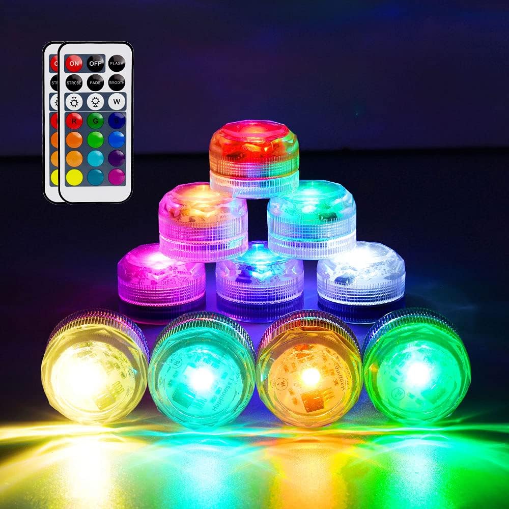 HL Submersible LED Lights, 10Pack Mini Waterproof RGB Multi-Color Tea Lights With Remote for Aquarium, Vase, Garden, Wedding Party, Christmas Decorations, Paper Lantern