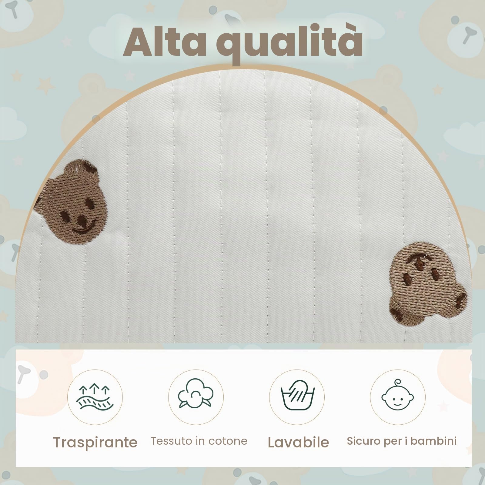 Mommy Bag Ricamate con Orsacchiotto, Borsa Porta Pannolini Portatile con Fiocco e Gancio per Passeggino
