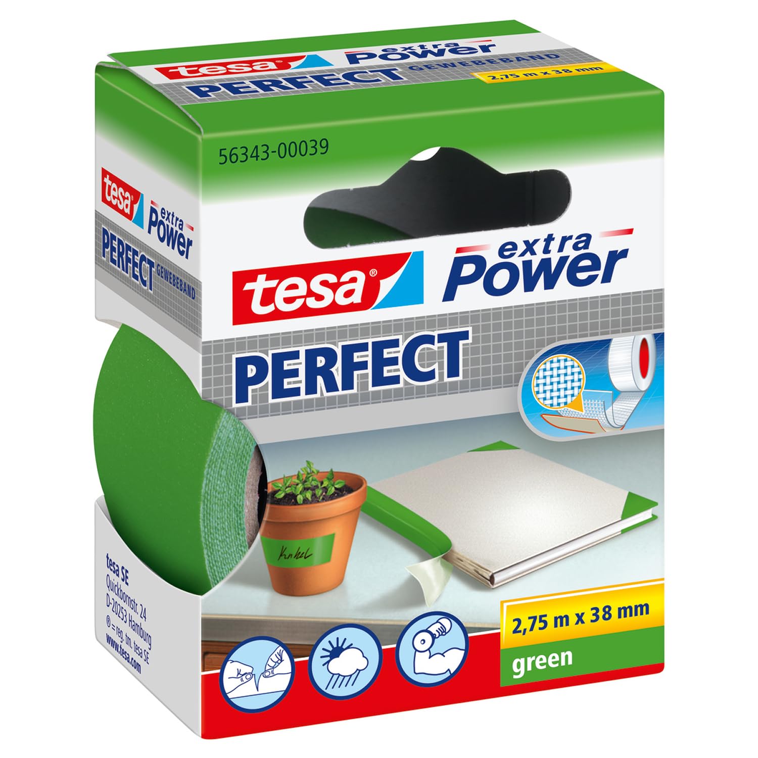 Tesa Uk Green Ltd Uk Ltd Ltd Uk Extra Power Cloth Repair Tape, 2.75 M X 38 Mm - 56343-00039-03