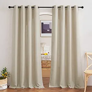 NICETOWN Light Filtering Curtains True Linen Blend 90 inch Long, Grommet Semi Sheer Privacy Added with Light Filtering Rustic Drapes for Farmhouse/Living Room, Taupe, 2 Panels, W52 x L90
