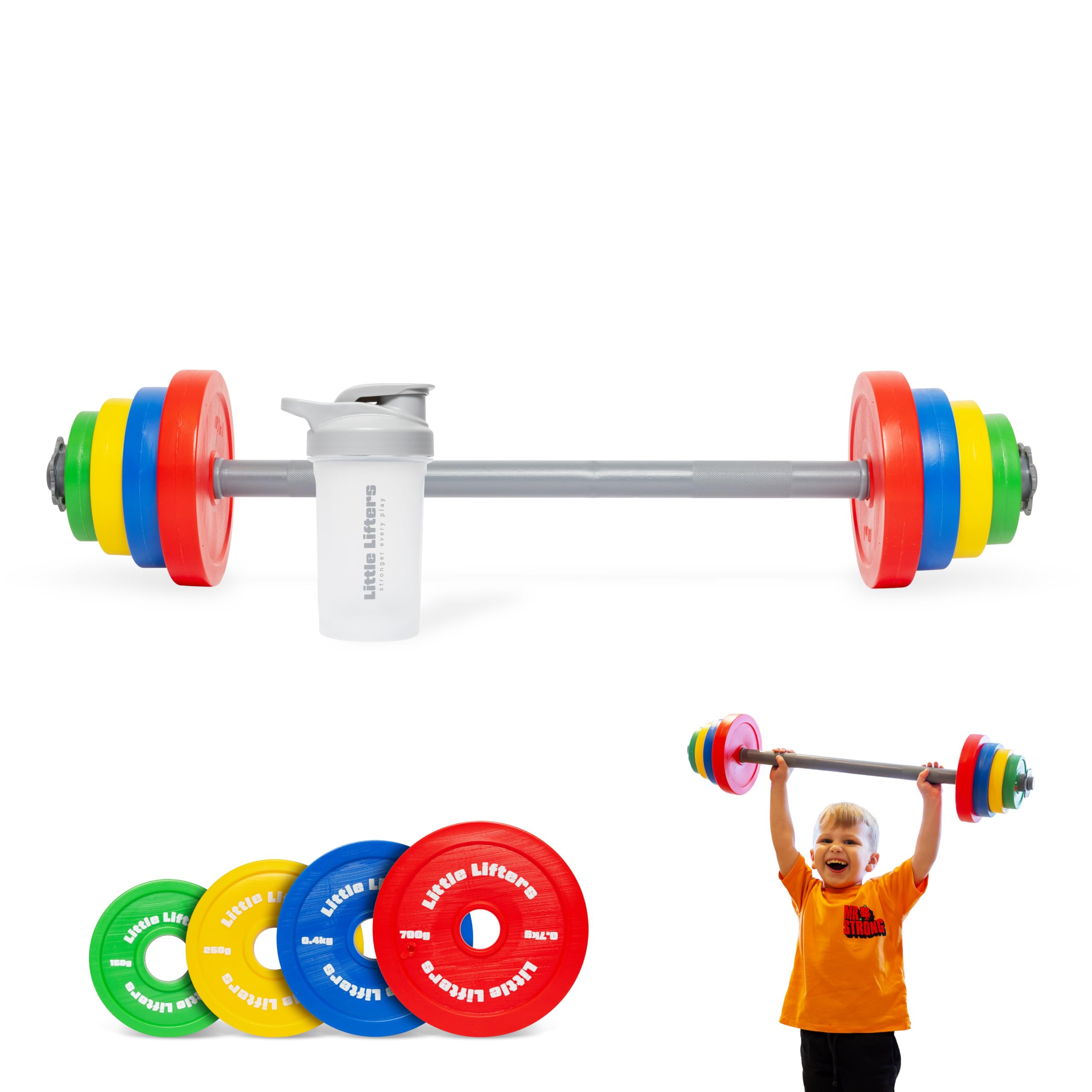 Little Lifters Kids Barbell Set – Adjustable Children's Toy Weights & Plastic Barbell Toy with Drinks Water Bottle, Kids Gym Equipment for Pretend Play, Fun Fitness Toys for Boys & Girls Home Workout