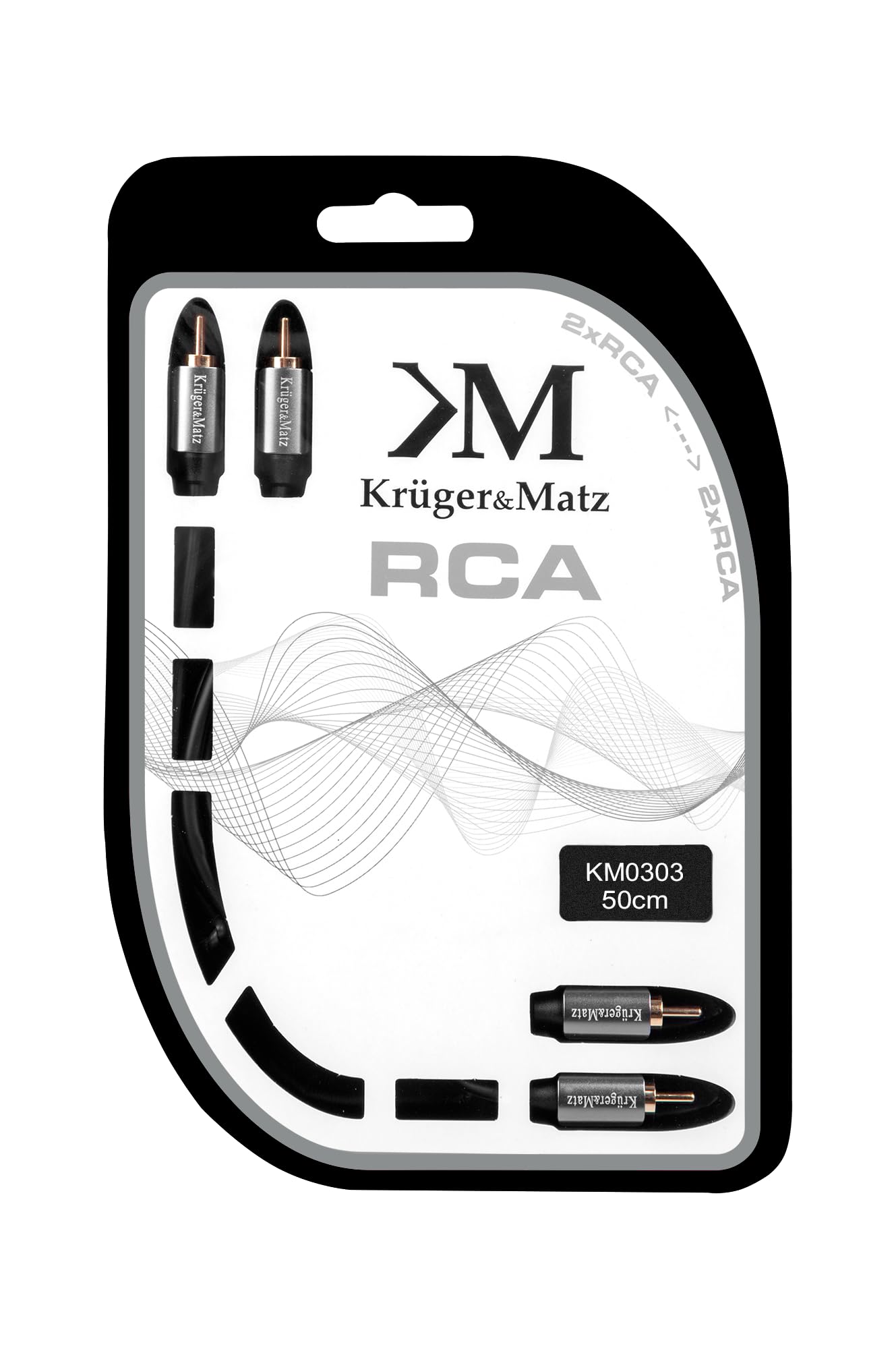 Kabel 2RCA-2RCA męski/męski 0.5m Kruger&Matz KM0303 pozłacany wtyk