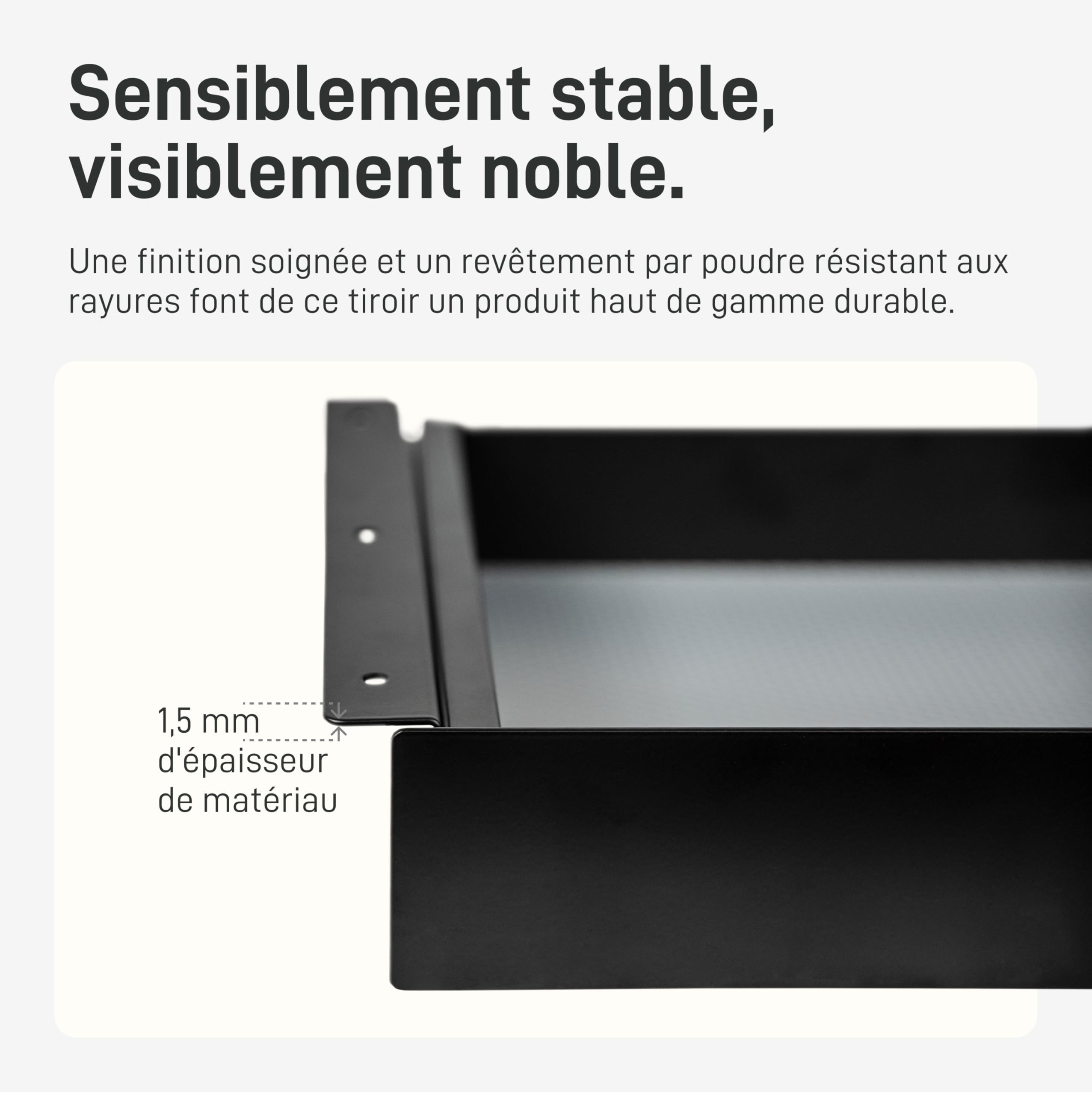 Natural Goods Berlin 1 tiroir EXPERT en métal noir avec tapis antidérapant – 35 x 25 x 5 cm – Tiroir sous bureau à monter soi-même – Tiroirs sous meuble de bureau