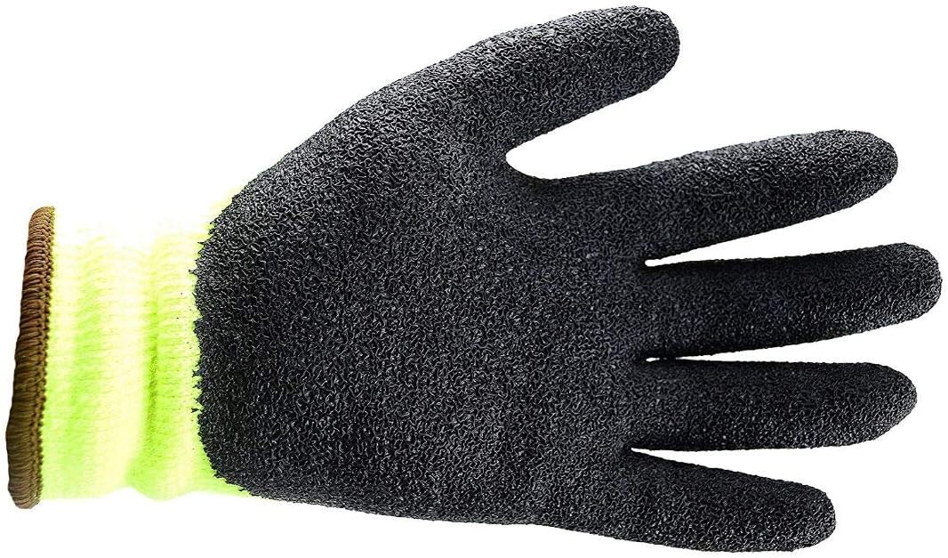 TS BGWLAC3/4V Winter Insulated Crinkle Finished 3/4 Rubber Latex Coated Work Gloves, with Velcro, 12 Pairs/Pack (Large, Hi-Viz Lime)