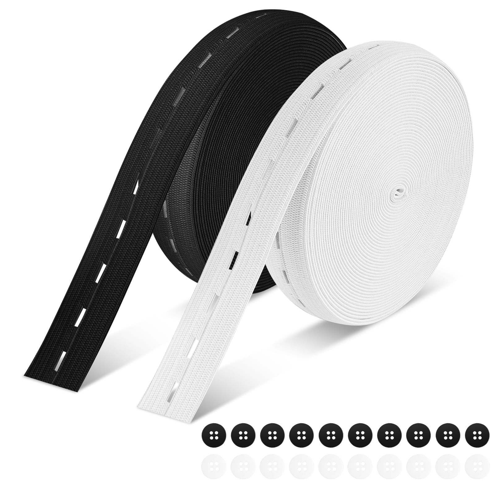 16m Gummiband Mit Knopfösen - 15mm Breit Für Hosen & DIY Näharbeiten