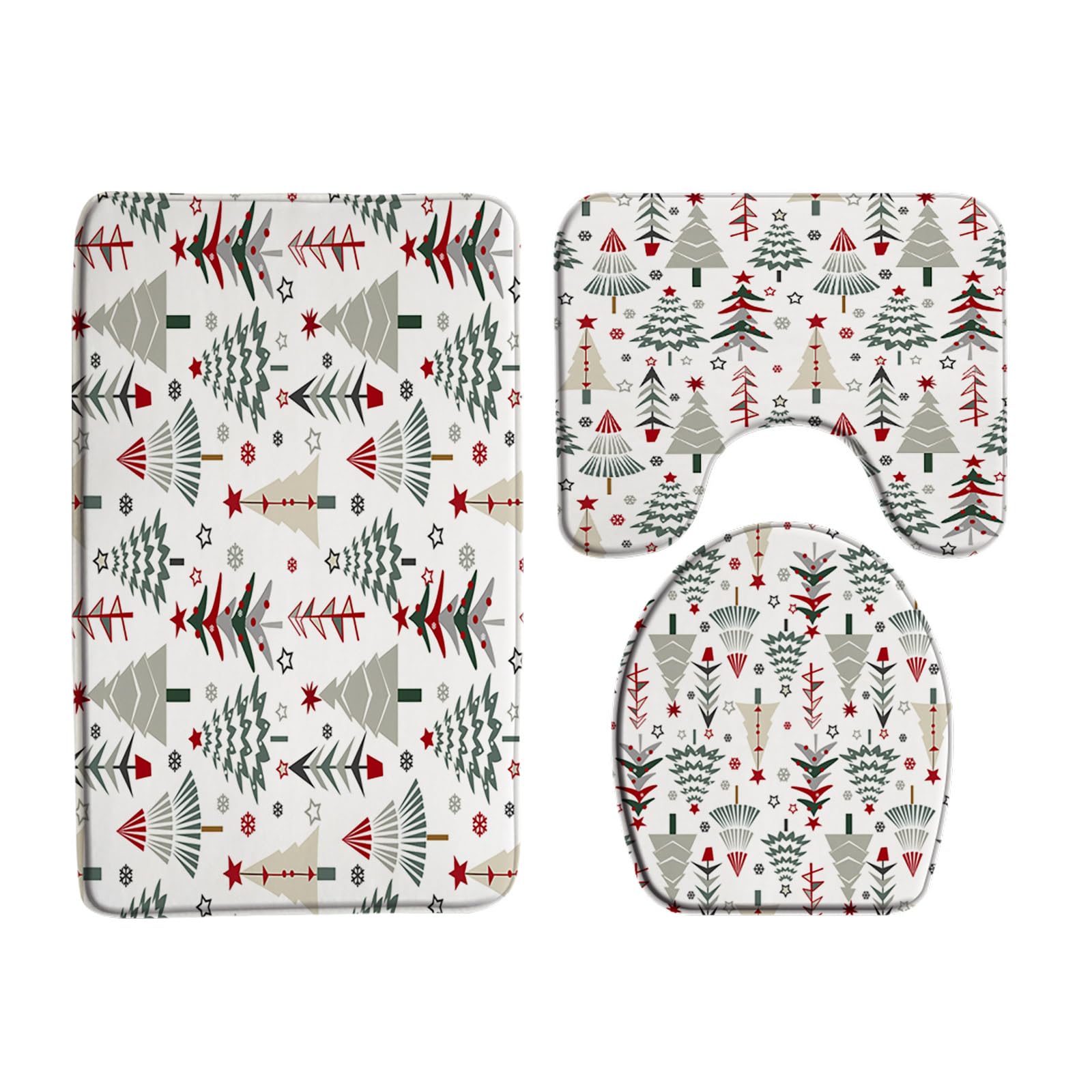 ZKJSMGS Christmas Tree 3 Piece Bath Mat Sets,Colorful Xmas Trees Red Stars Snow Snowflake Cartoon Winter Holiday Festival Teens 16"x24"Bath Rug,Toilet