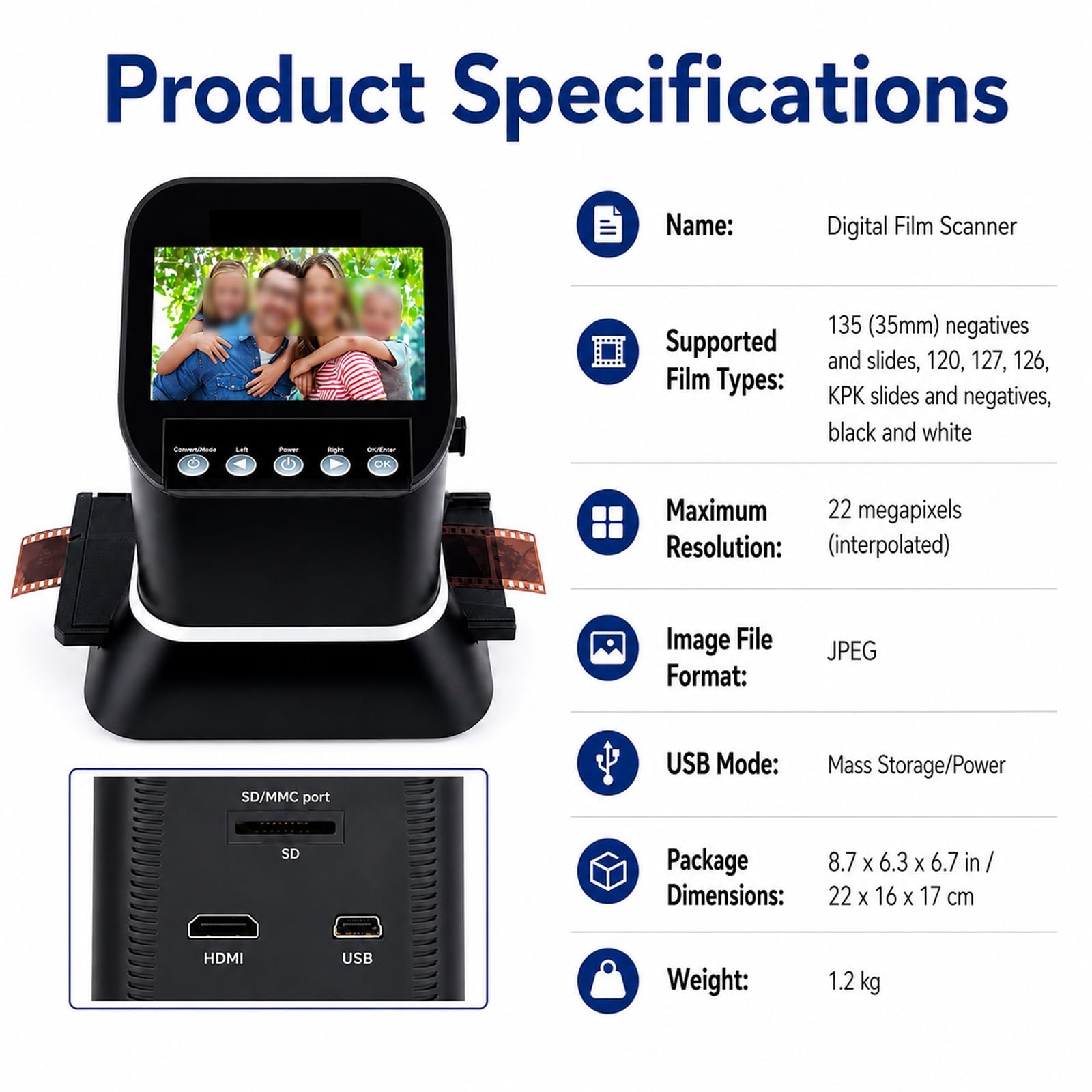 Scanner Digitale for Pellicole E Diapositive | Digitalizzatore di Diapositive Autonomo, Funziona tramite Cavo USB o Adattatore di Alimentaze
