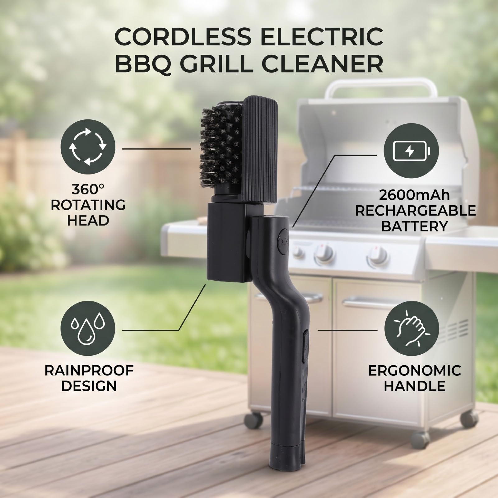 XUMIUZIY Brosse à Gril électrique avec Tête Rotative et Design Ergonomique