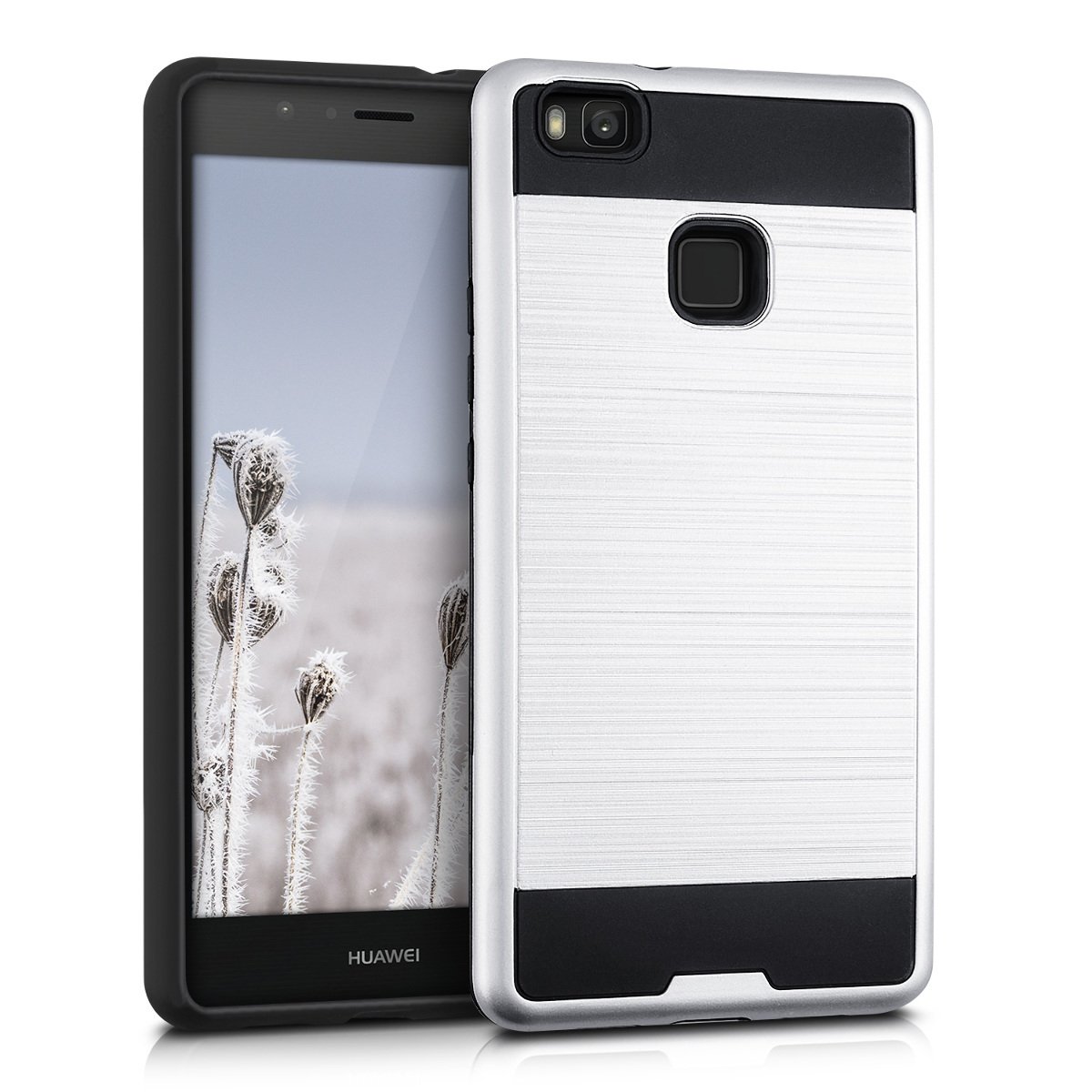 kwmobile Full Armor Case Compatible with Huawei P9 Lite - Heavy Duty Shockproof Protective Hybrid Case Cover - Brushed Silver/Black