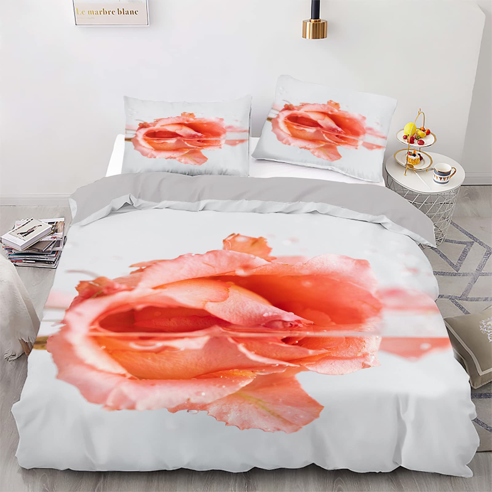 Parure housse de couette 140x200 microfibre douce lit enfant fille garçon motif pétales