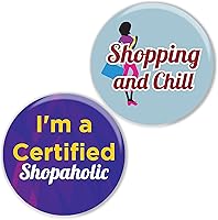 Vista 7 de Botones de pinback certificados para adictos a las compras (paquete de 10) – Regalos de calidad premium para niños, adolescentes y adultos – Regalos
