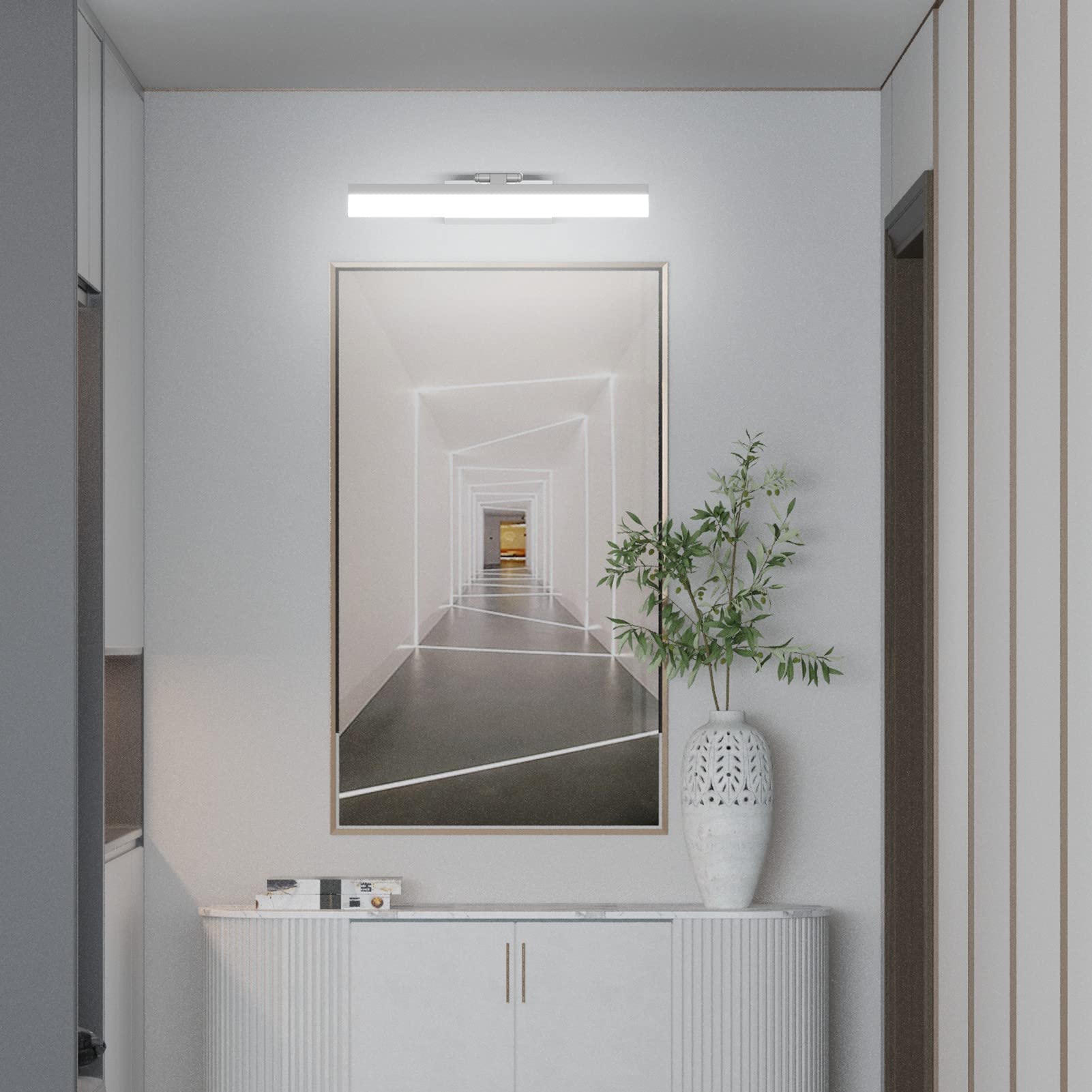 Klighten Lampa ścienna LED Łazienka 40 cm, światło lustro łazienkowe 9 W, nowoczesny, zimny biały 6000K kinkiet lustro łazienkowe, 180° obrotowy żelazny kinkiet ścienny, srebrny, 585 lumenów