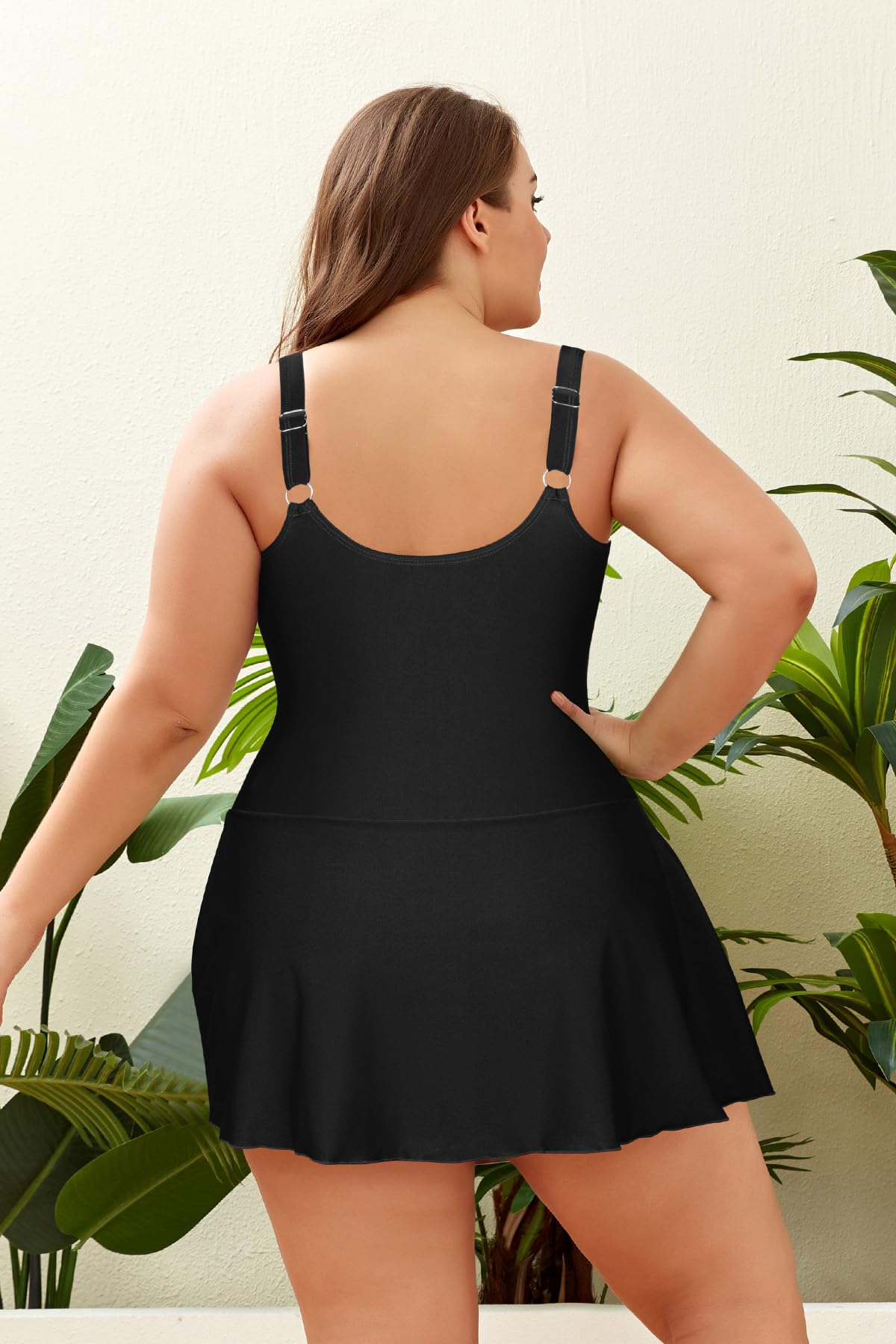 SHEKINI Maillot de bain une pièce élégant pour femme - Rembourré - Grande taille - Maillot de bain ventre plat - Grande taille - Robe de bain réglable - Jupe de bain