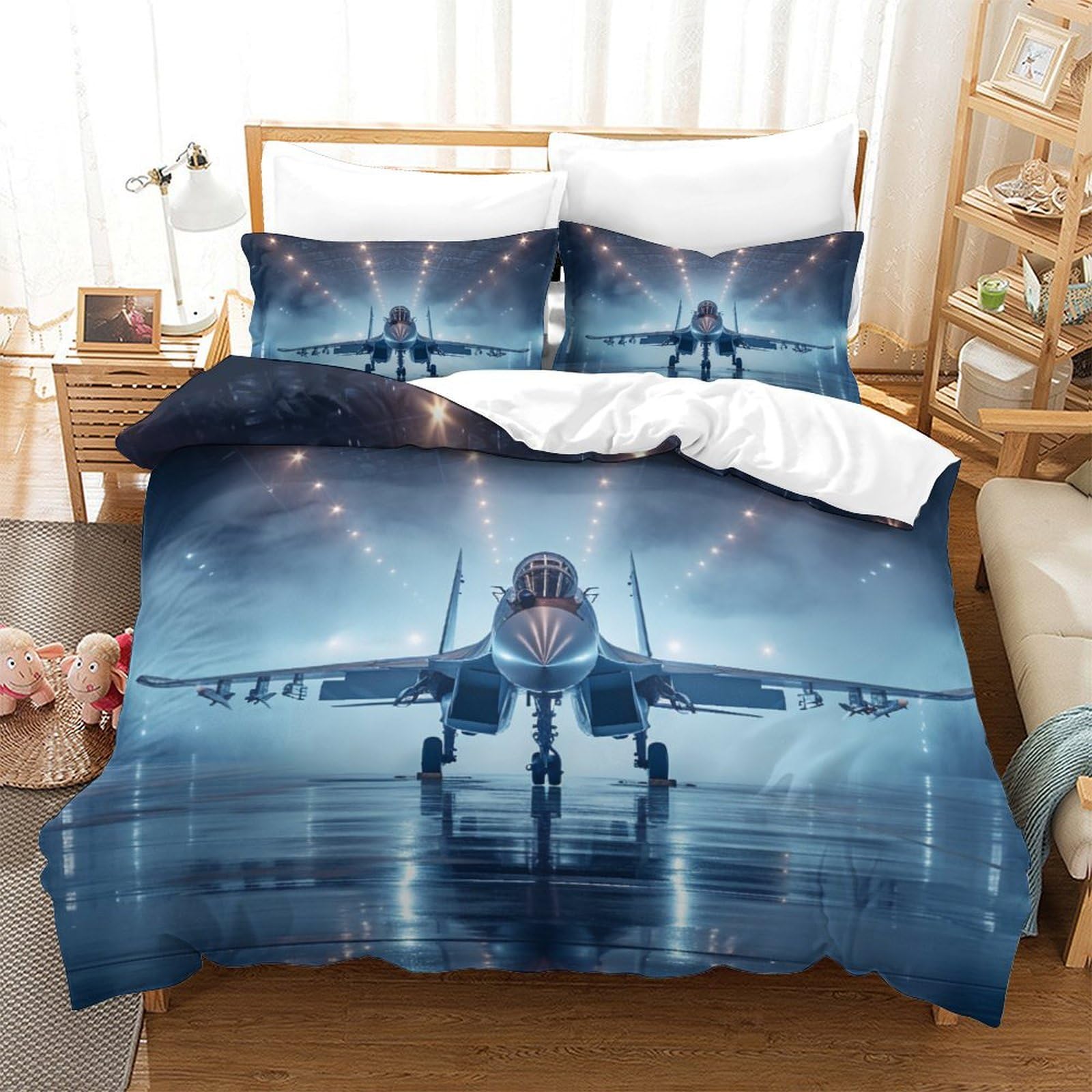 Housse de couette 260x220 avions de combat douce et facile à repasser pour grand lit