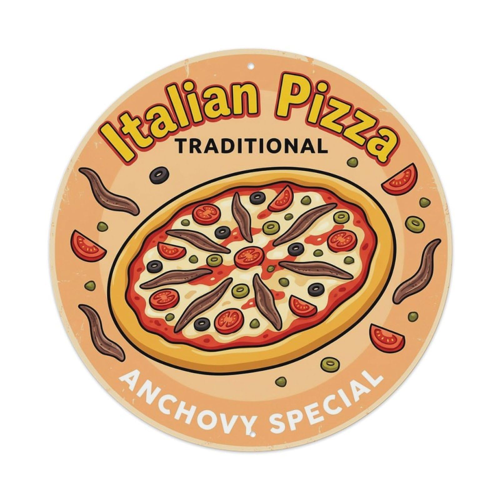 Huiyhb 8X8inch(20X20cm) Vintage Pizza Slice Italian Traditional Cuisine Anchovy Metal Tin Sign