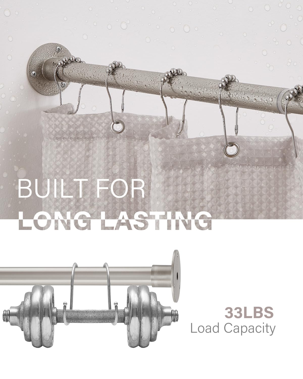 Bastone Tenda Doccia Angolare, 61-134,6 cm x 61-134,6 cm Regolabile A Forma di L 90 Gradi Curvo Tenda Rod per Bagno con 12 Anelli Ganci & Supporto Soffitto - Nichel Spazzolato