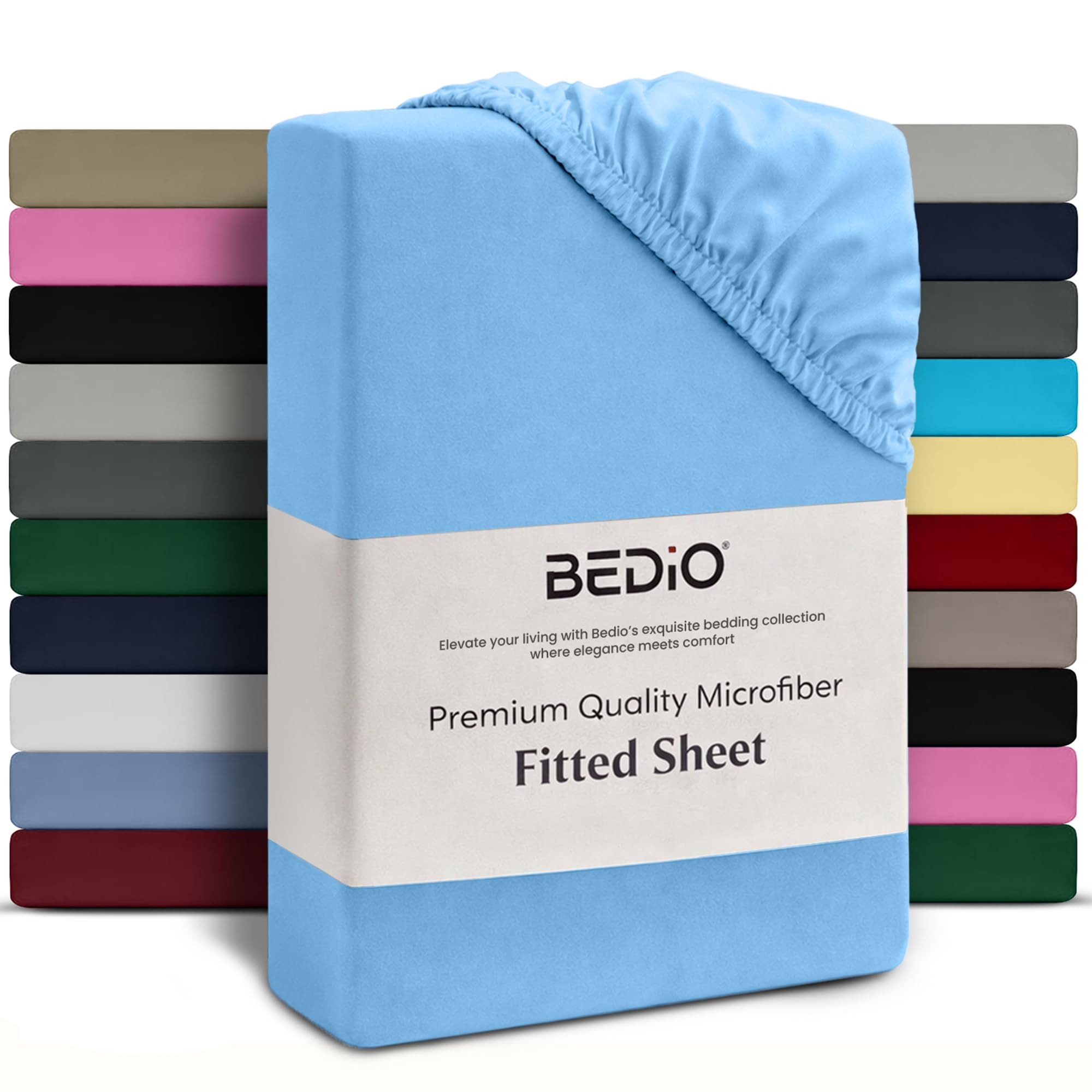 BEDIO Blue Single Size Bed Fitted Sheet – Deep Pocket 40cm (16 Inch) Extra Fit Mattress Cover, Double Brushed Microfiber BedSheet, All Around Elastic Breathable, Wrinkle & Fade Resistant