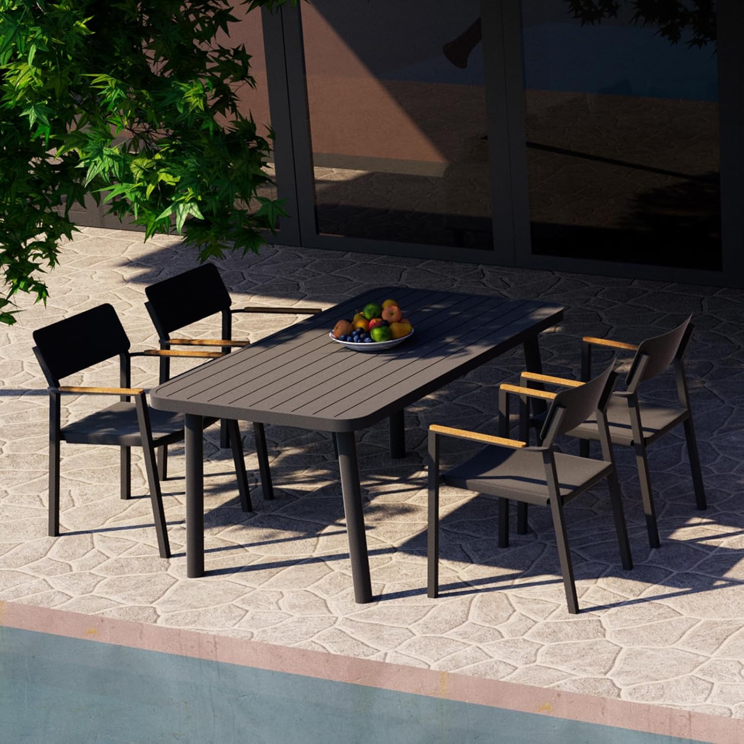 Outdoor Dining Table for 4 Person 62" Patio Rectangle Aluminum Table Patio Furniture for Garden, Lawn, Patio, Grey