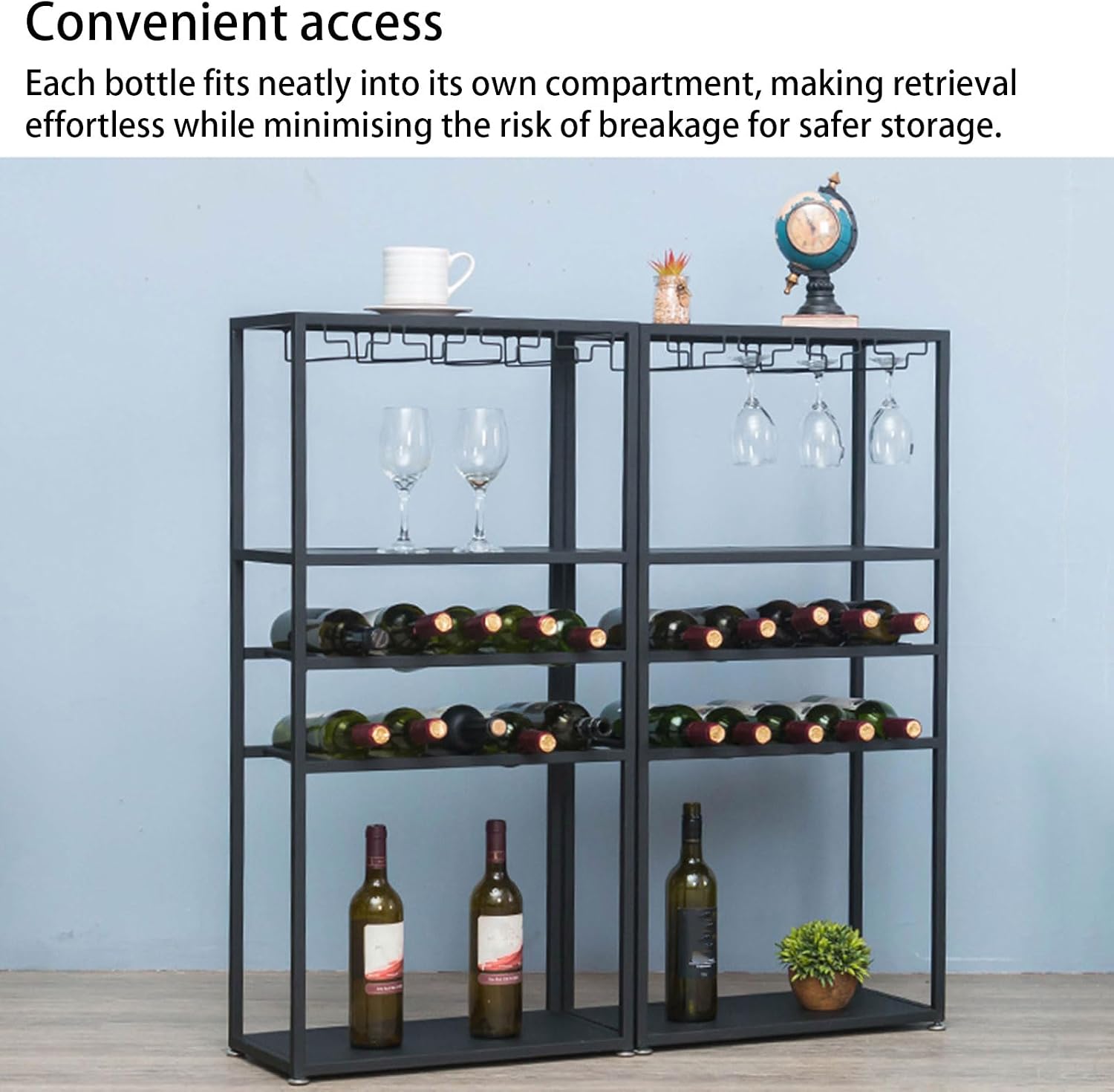 Bottles Wine Rack, 3/4 Tier Freestanding Bar Cabinet with Glass Holders & Spacious Tabletop, Drinks Holder Stand Display Storage Shelves for Kitchen, Pantry, Cellar