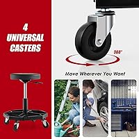 Vista 7 de Goplus Taburete mecánico, silla de garaje con ruedas de altura ajustable de 16 a 22 pulgadas, bandeja magnética extraíble para herramientas, cojín