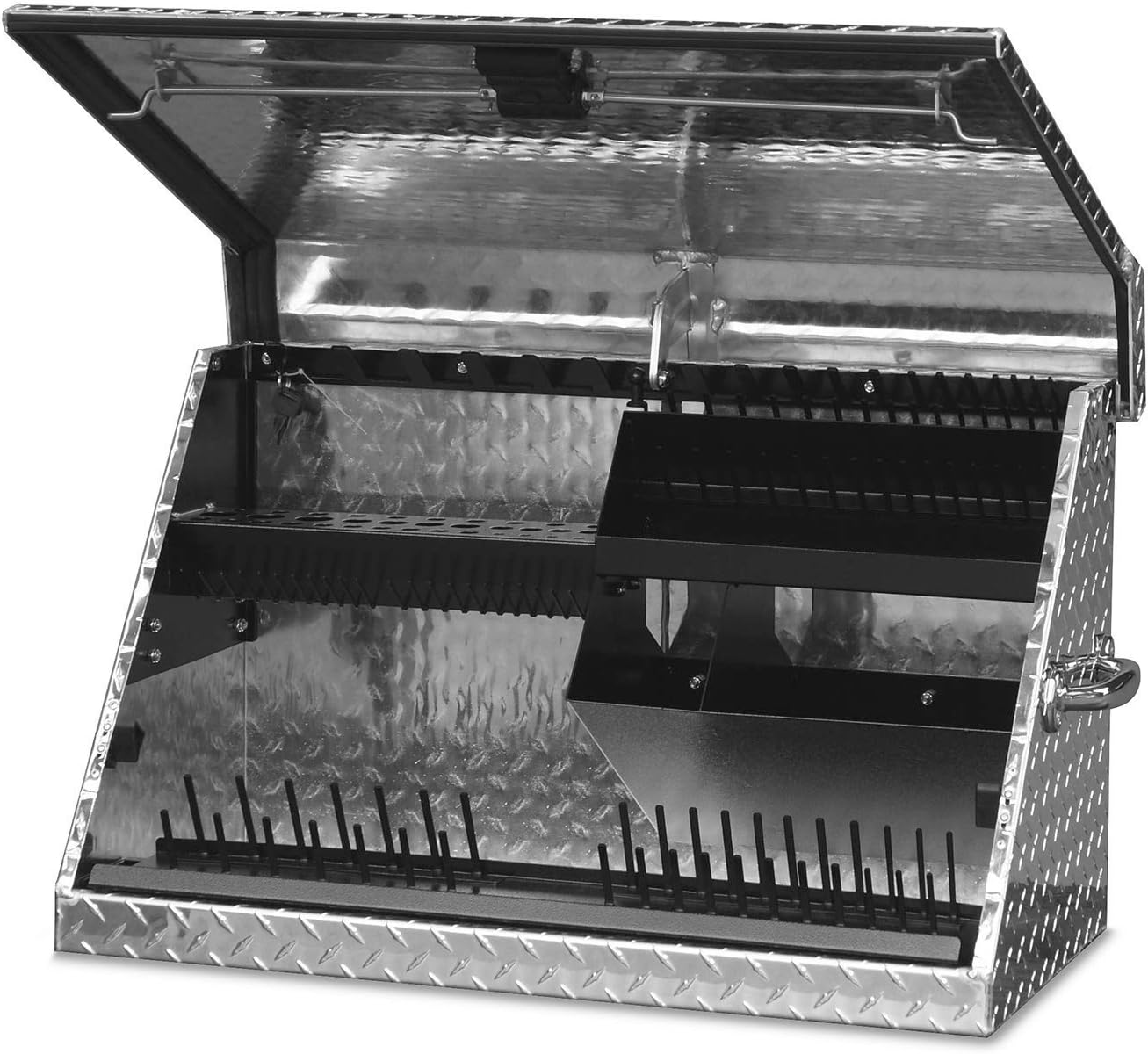 Montezuma – ME300AL – 30-Inch Portable TRIANGLE Toolbox – Multi-Tier Design – Heavy-Duty Tread Brite Aluminum Construction – SAE and Metric Storage Chest – Weather-Resistant – Lock and Latching System