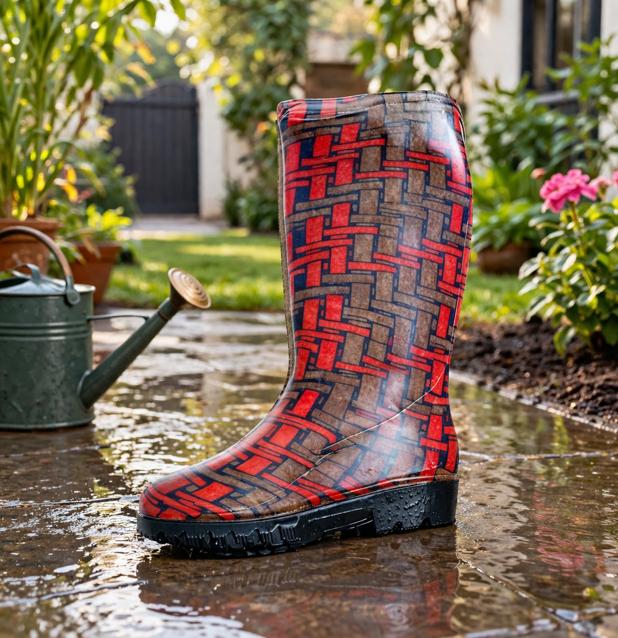 A. SHARIF™ HILLTOP waterproof rainboot, garden boot, gumboot for women, soft toe, Height 13" (Size 6, BRN-Red)-image-32