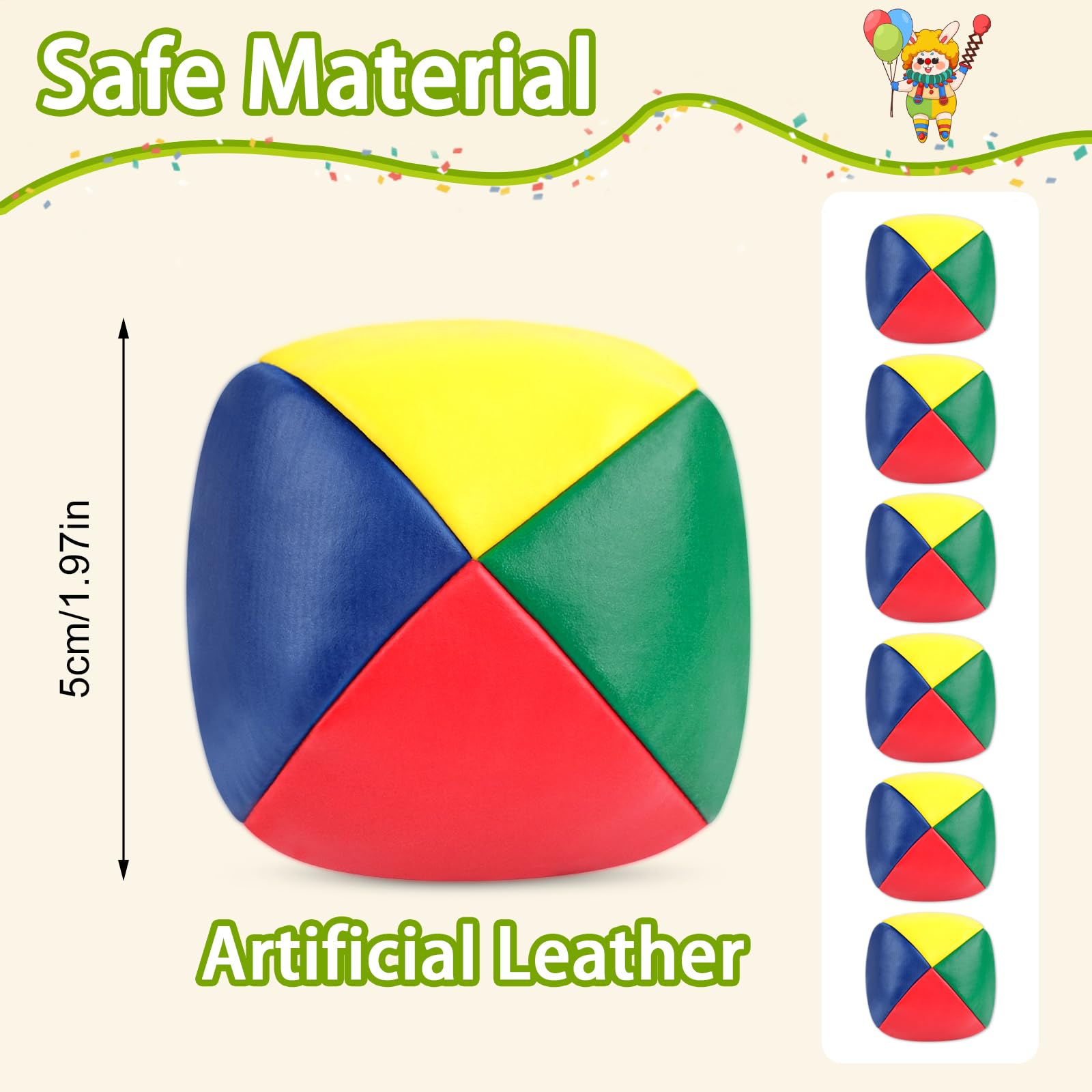 Juego de 6 Pelotas de Malabares de Calidad para Principiantes, 50 mm de diámetro, Pelota de Malabares de Resistentes al Agua, Mini Pelotas de Malabares de Piel Sintética para Niños Niñas Adultos - 3