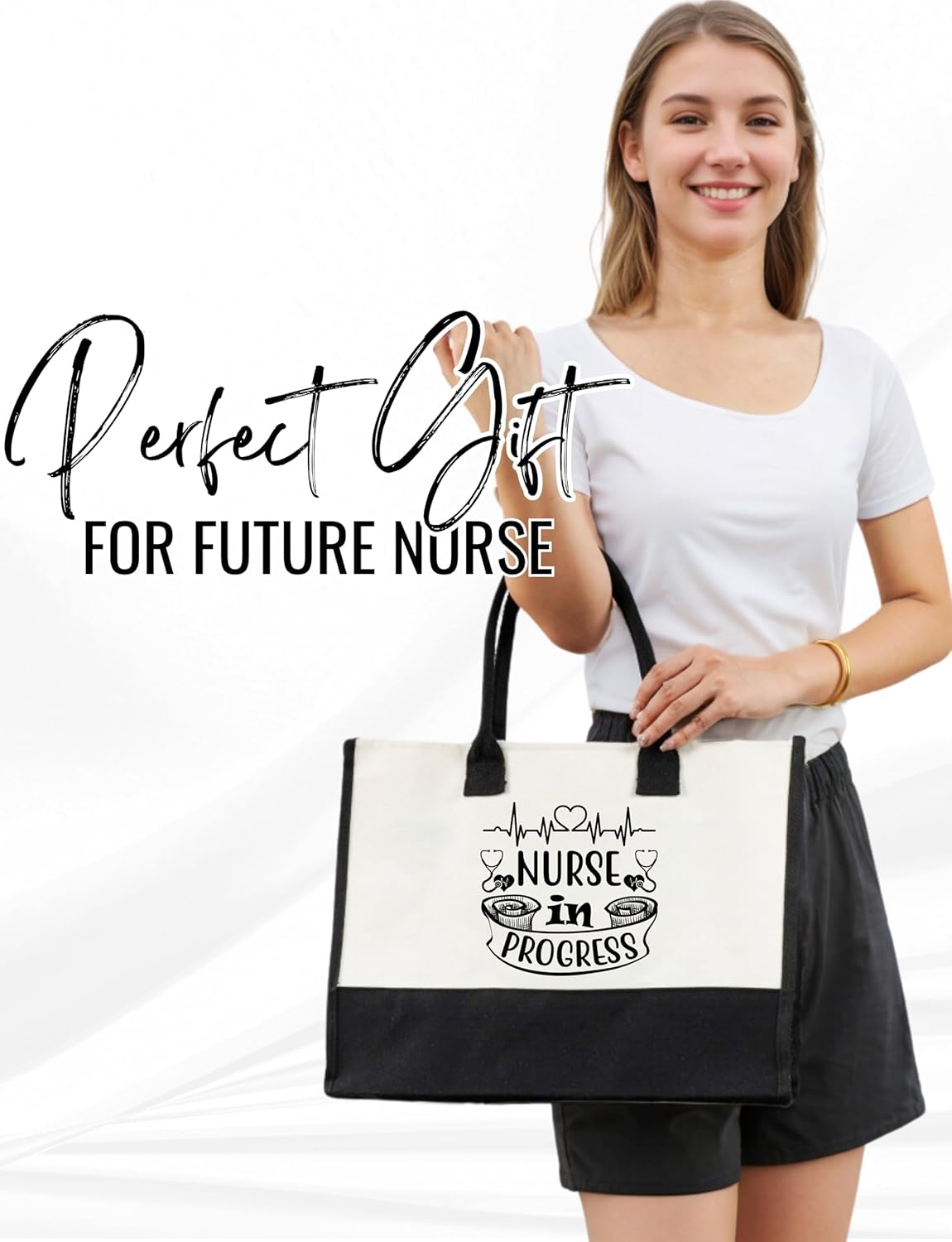 InnoBeta Future Nurse Gifts, Canvas Tote Bag with Top Zipper Closure and Shoulder Strap for Birthday, Christmas and Every Special Occasion