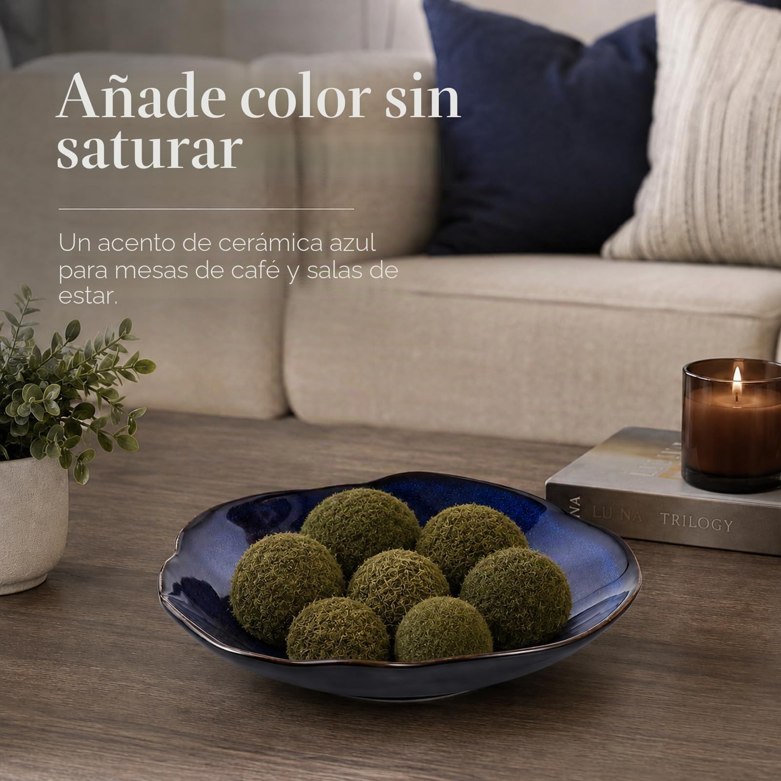 Cuenco decorativo de cerámica azul, plato pequeño de 10.4 pulgadas, frutero, plato de caramelos, cuenco para llaves para mesa de entrada, plato de joyería y anillo, plato de porcelana para cocina