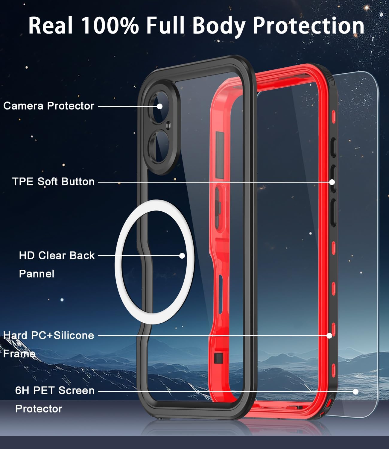 Compatible with iPhone 16 Case Waterproof, Built-in Screen Protector[IP68 Underwater][12FT Military Dropproof] Full Body Shockproof Phone Case for iPhone 16 6.1"(Red)