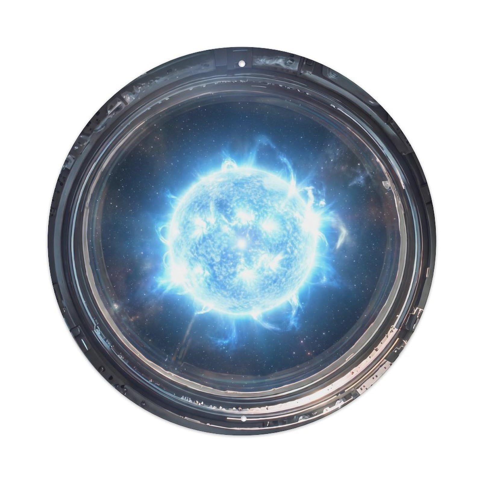 Metal Tin Sign Bright Blue Star from Space Station Porthole