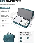 45L Grand sac de semaine pour les femmes, sac de voyage avec compartiment de chaussures, porter le sac de nuit avec la poche humide améliorée & Manches de chariot - Bleu de paon