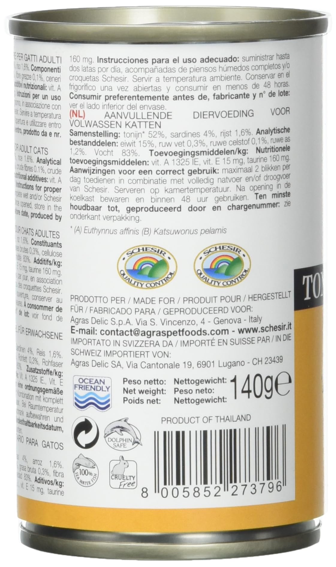 Schesir, Cibo Umido per Gatti Adulti al Gusto Tonnetto con Pesce Azzurro Preparato in Morbida Gelatina - Totale 0,84Kg (6 Lattine da 140G)
