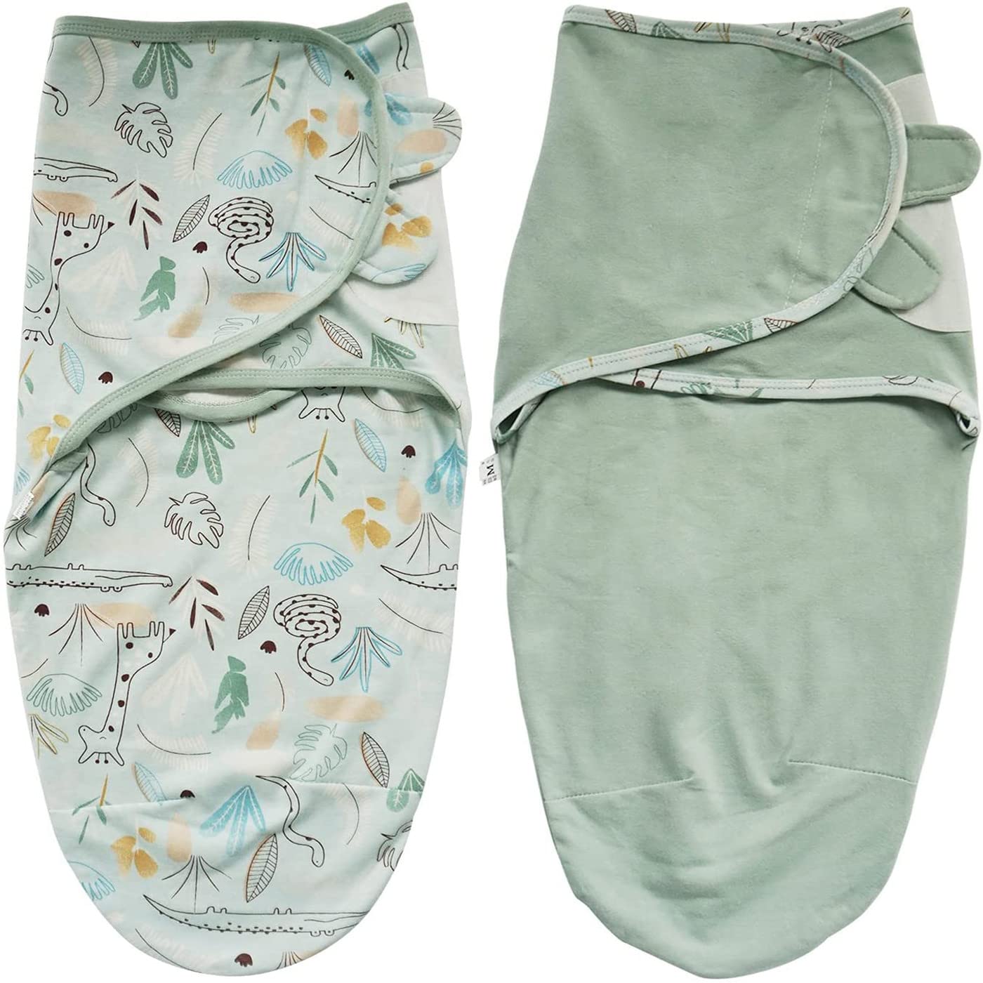 ZIGJOY Swaddle Blanket Cotton Knit Baby Wrap 0-3Months, 0.5 Tog Newborn Wearable Swaddle Sleep Sacks，Adjustable 2 Pack Infant Sleep Sack for Baby Boy Girl（Green）